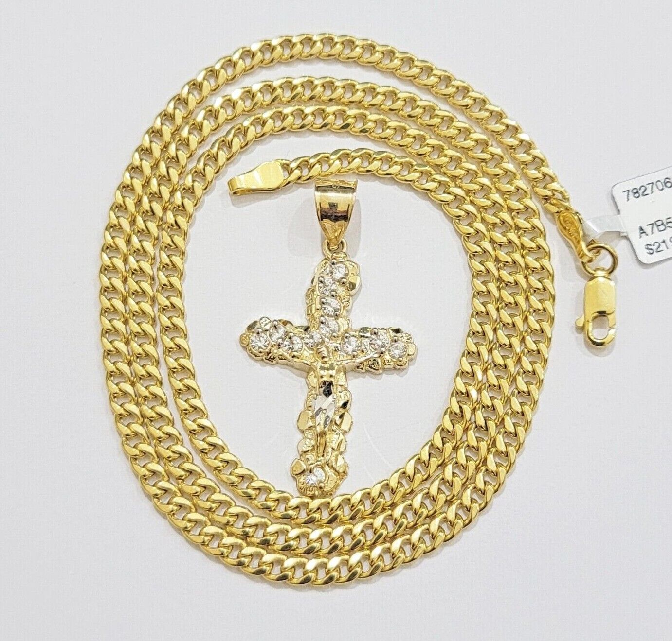 Real 10k Gold Cross Charm Pendant Chain SET 18 - 26" Miami Cuban Link Necklace Men - GoldenlinQ