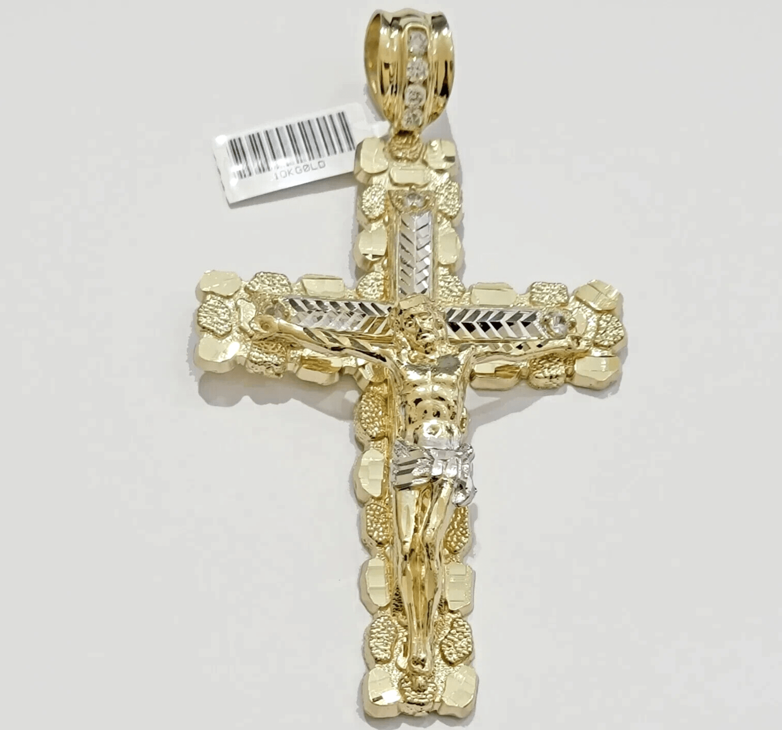 Real 10k Gold Cross Charm Pendant Jesus Crucifix 3.5'' Inch Men 10KT Yellow Gold - GoldenlinQ