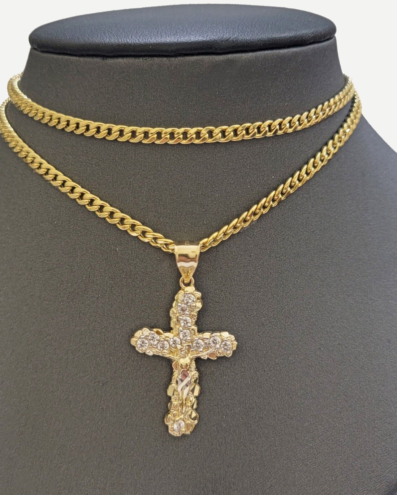 Real 10k Gold Cross Charm pendant & Miami Cuban Link Chain Necklace 4mm 22" Mens - GoldenlinQ