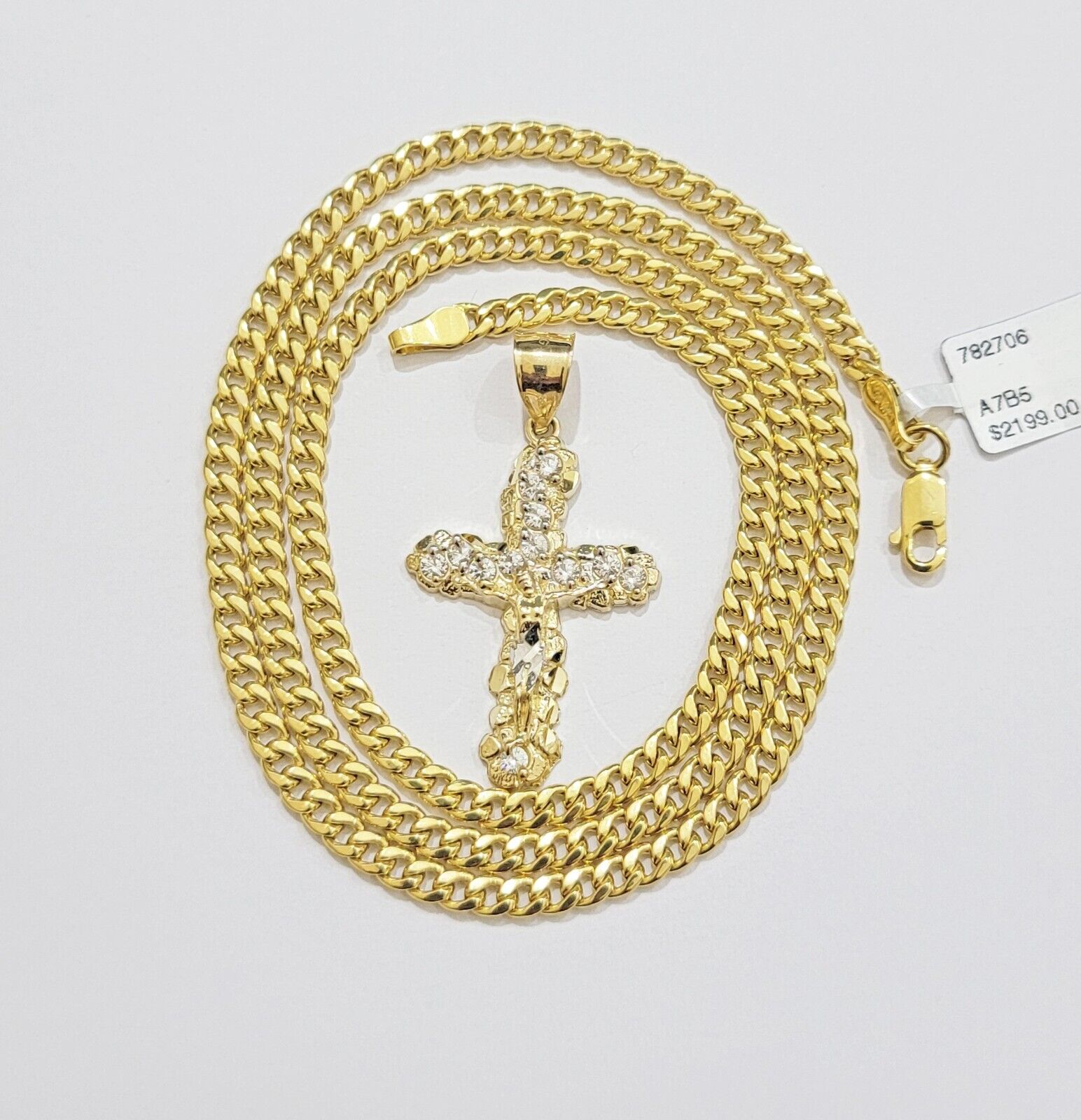 Real 10k Gold Cross Charm pendant & Miami Cuban Link Chain Necklace 4mm 22" Mens - GoldenlinQ