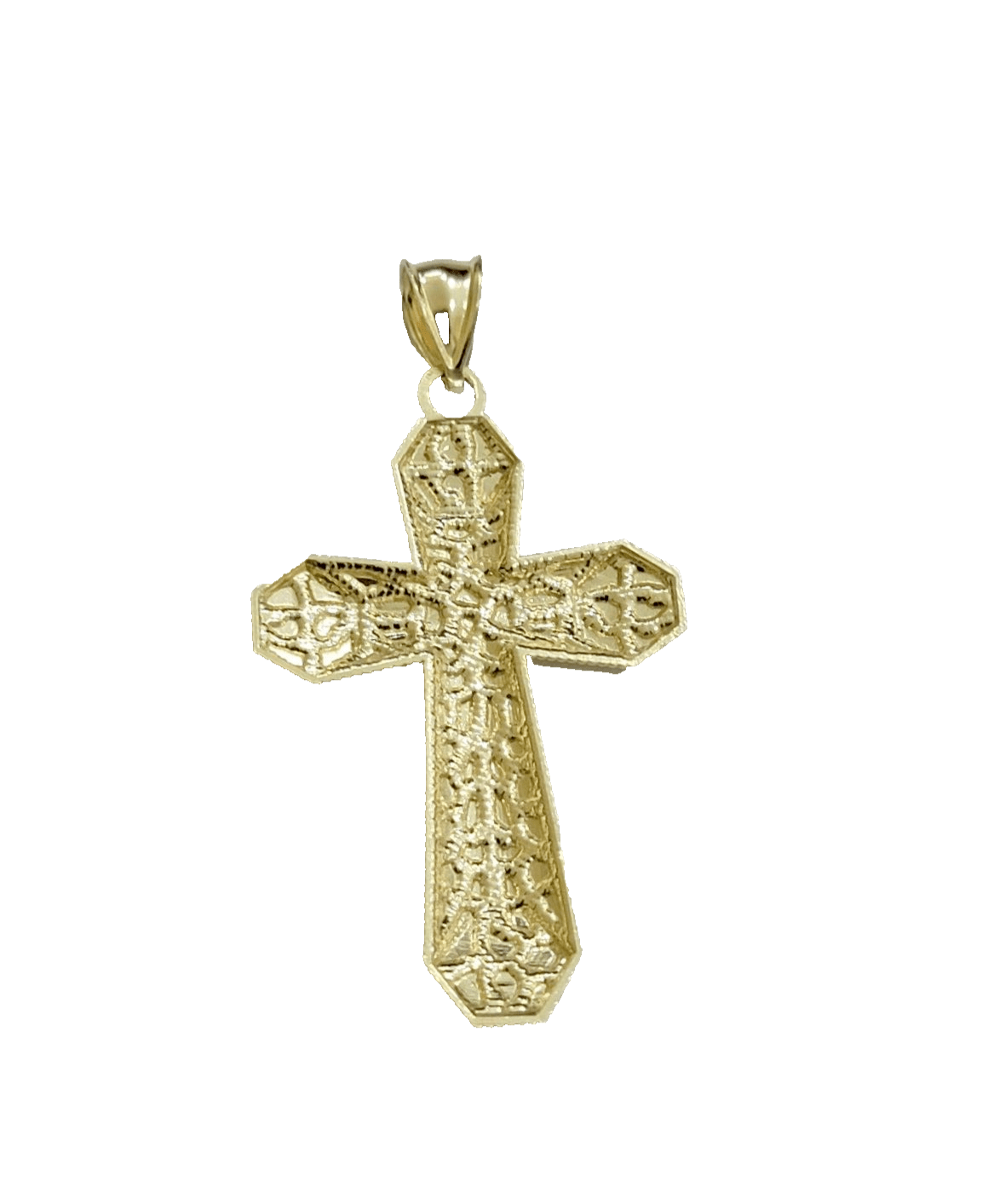 Real 10k Gold Cross Charm pendant Nugget Plain 2 Inch 10Kt Yellow Gold FOR SALE - GoldenlinQ