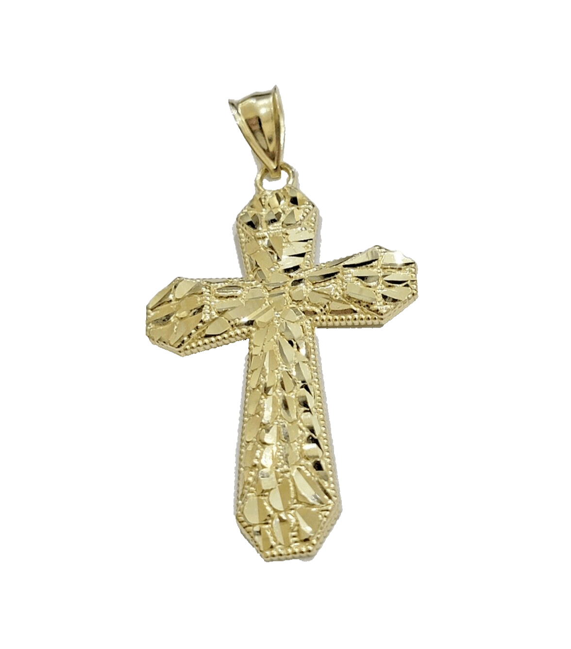 Real 10k Gold Cross Charm pendant Nugget Plain 2 Inch 10Kt Yellow Gold FOR SALE - GoldenlinQ
