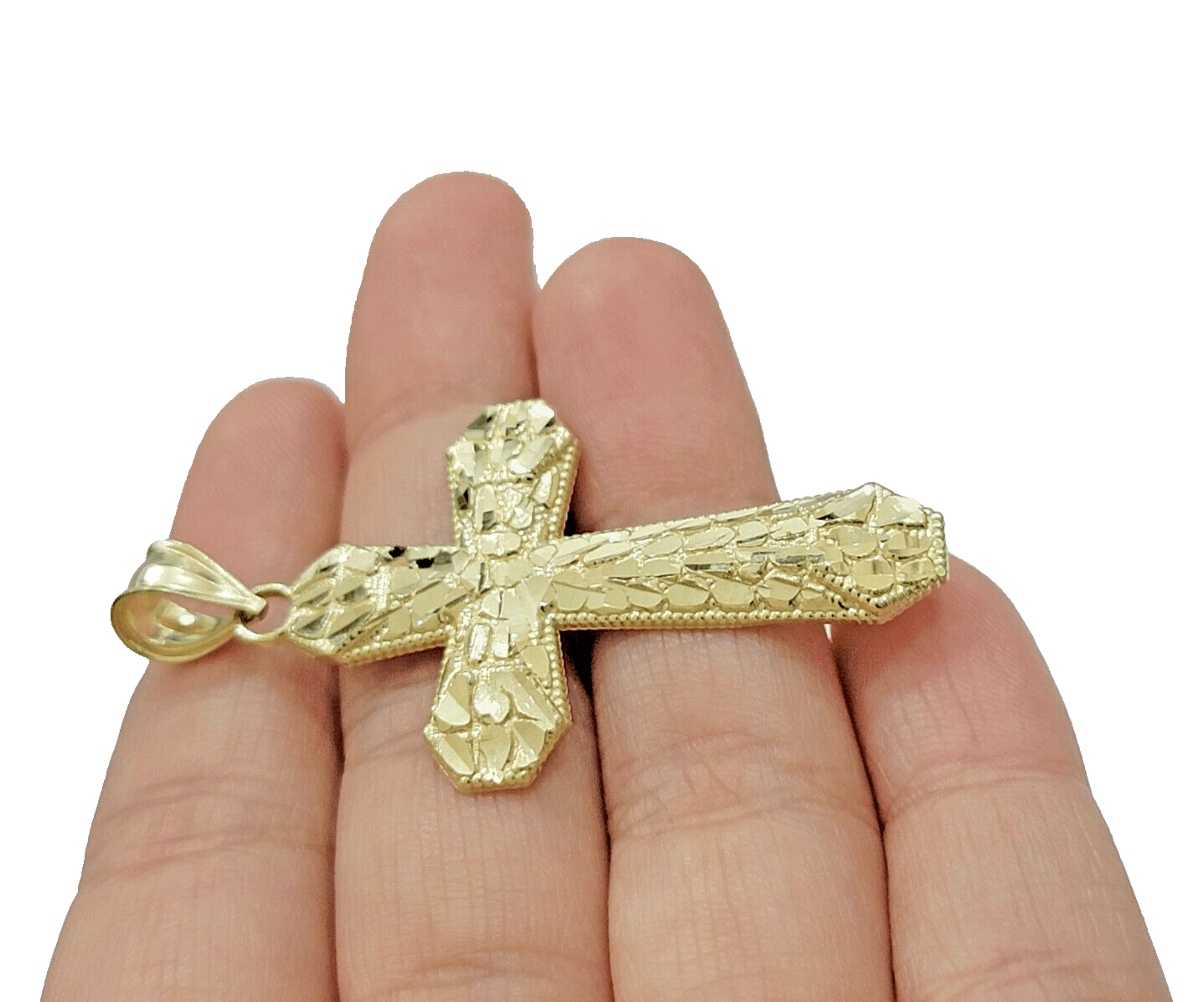 Real 10k Gold Cross Charm pendant Nugget Plain 2 Inch 10Kt Yellow Gold FOR SALE - GoldenlinQ