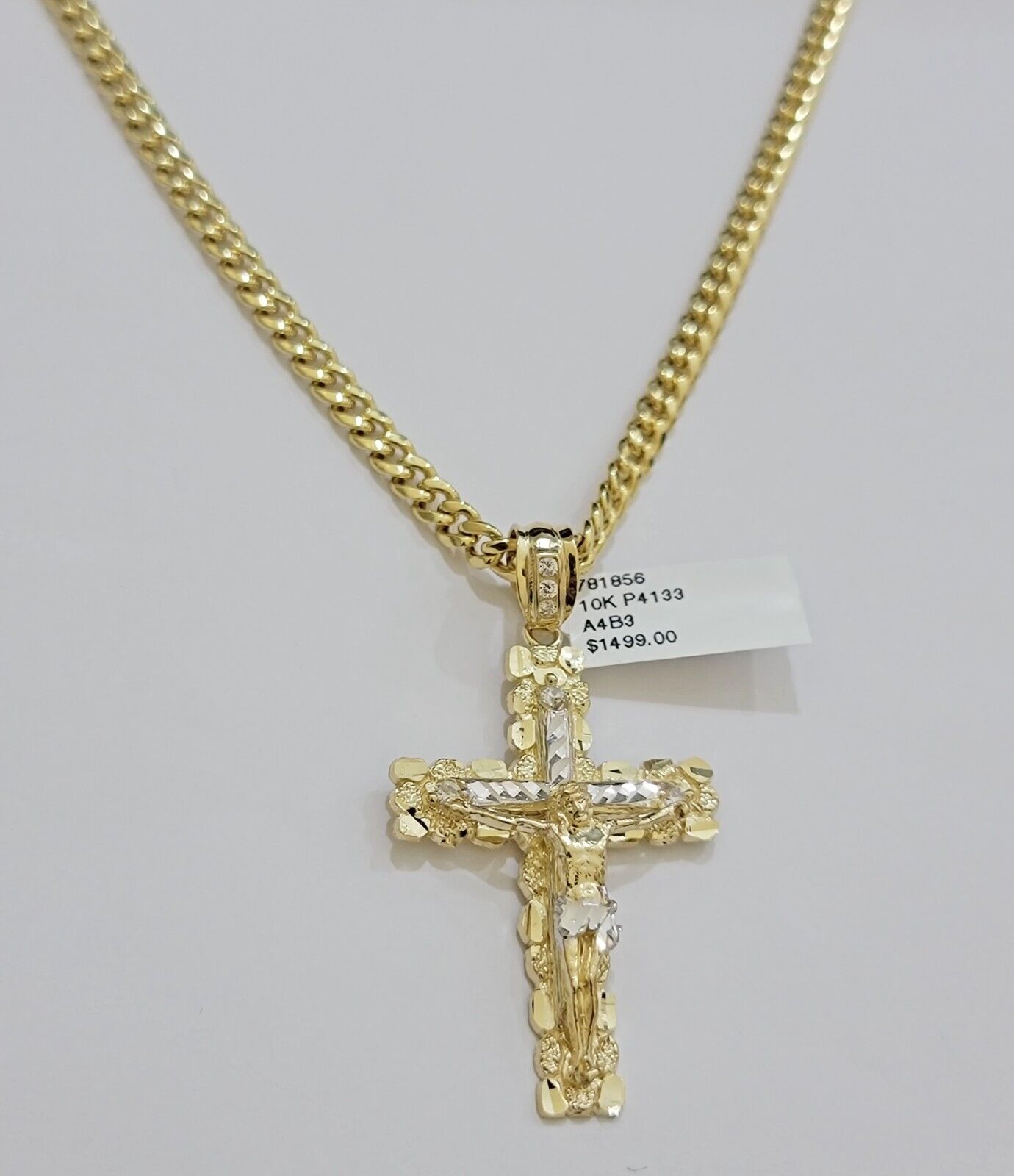 Real 10k Gold Cross Pendant 20 Inch Necklace SET Chain 5mm Miami Cuban Link 10KT - GoldenlinQ