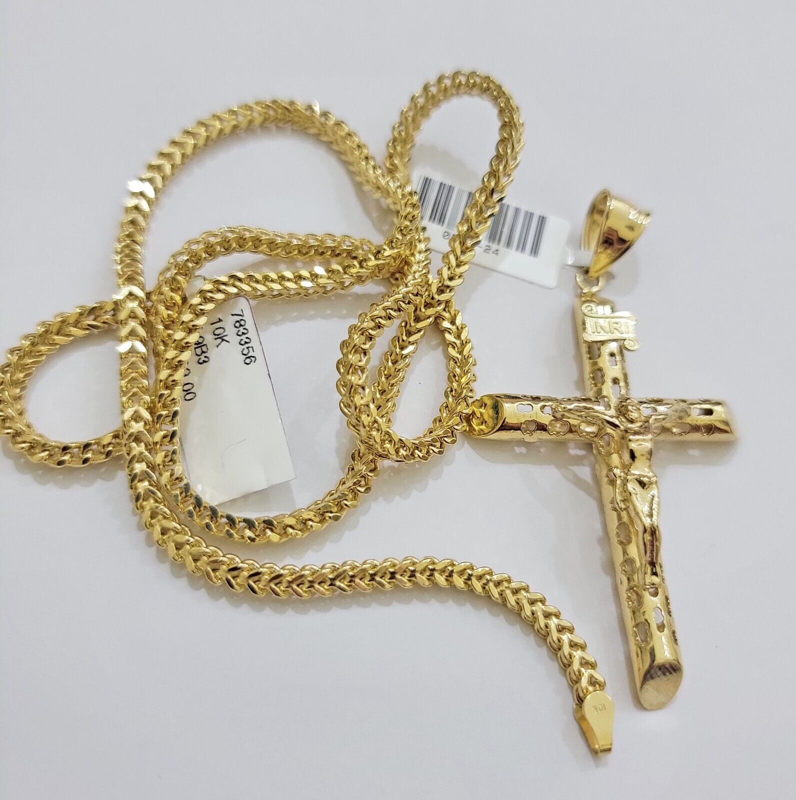 REAL 10k Gold Cross Pendant Franco Chain Necklace 20" - 26 Inch & Jesus Crucifix - GoldenlinQ