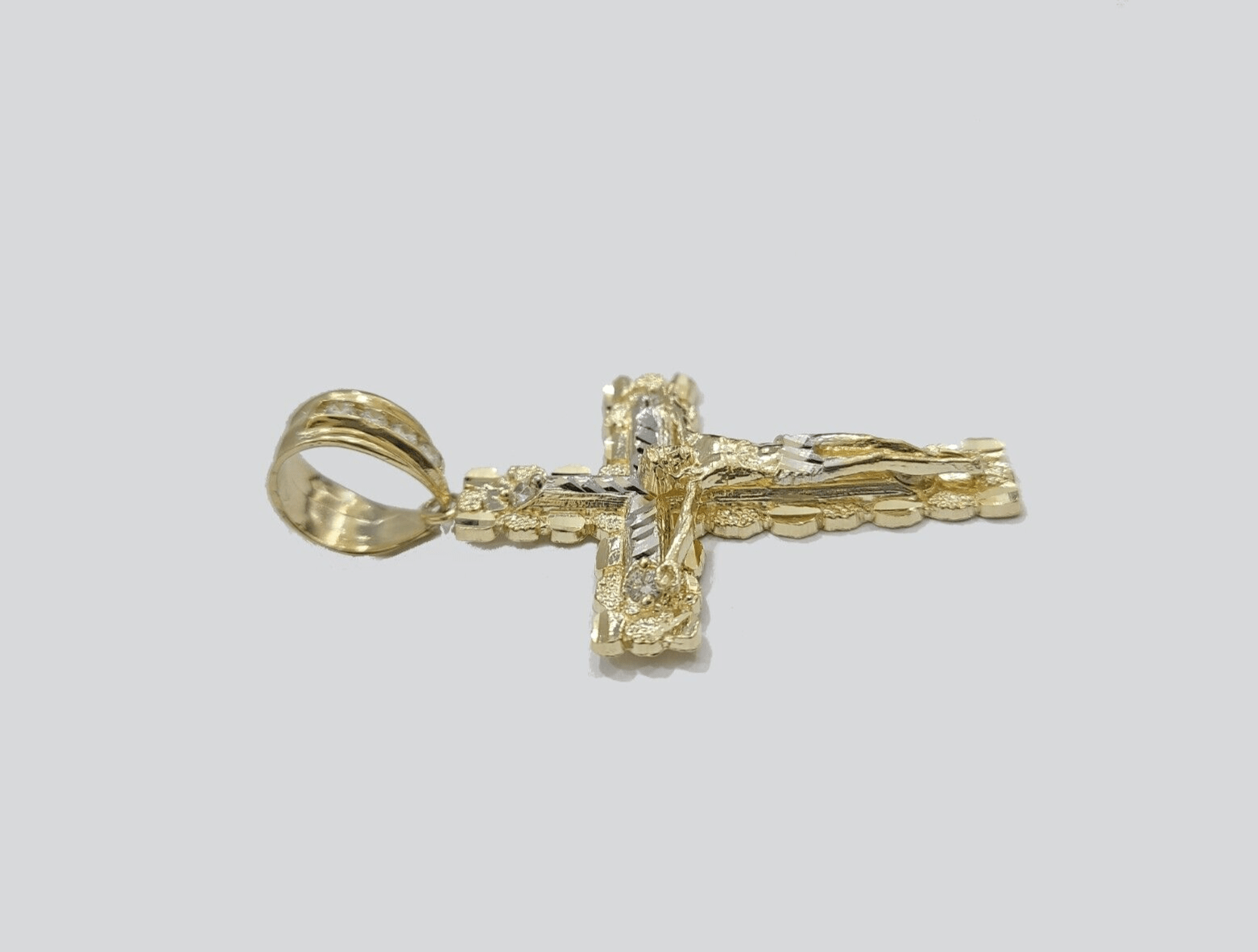 Real 10k Gold Cross Pendant Necklace 22 Inch SET Chain 5mm Miami Cuban Link 10KT - GoldenlinQ