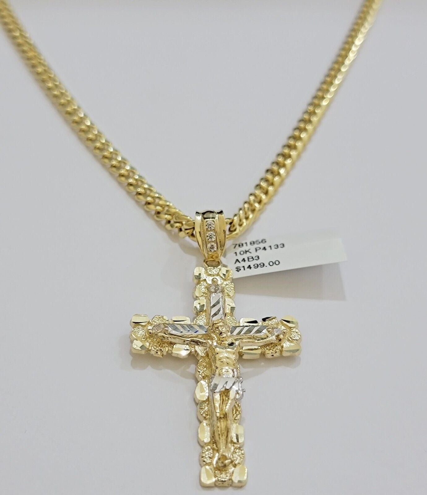 Real 10k Gold Cross Pendant Necklace 26 Inch SET Chain 5mm Miami Cuban Link 10KT - GoldenlinQ