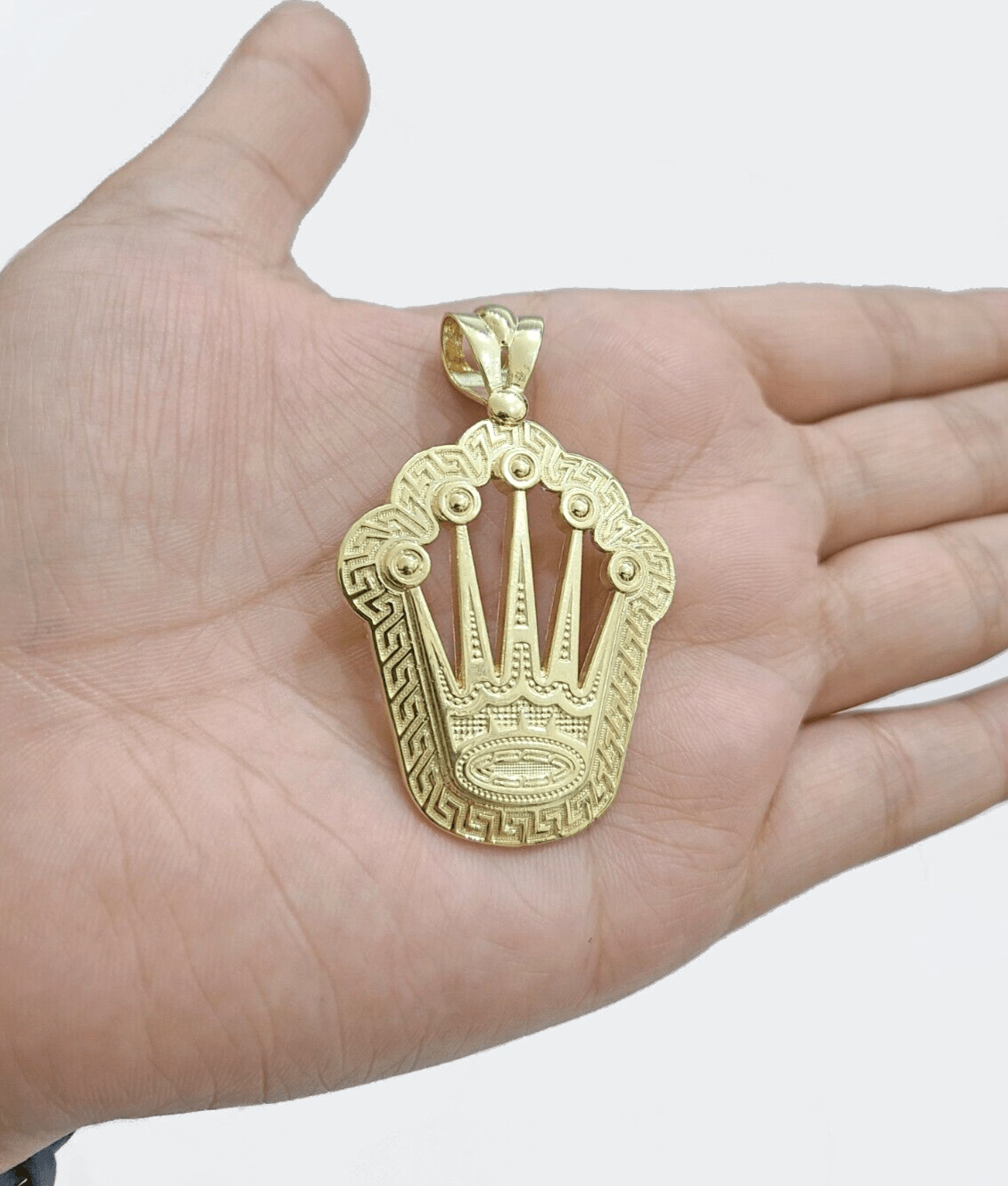 Real 10k Gold Crown Charm Pendant 10kt Yellow Gold 2 Inches For Chain & Necklace - GoldenlinQ