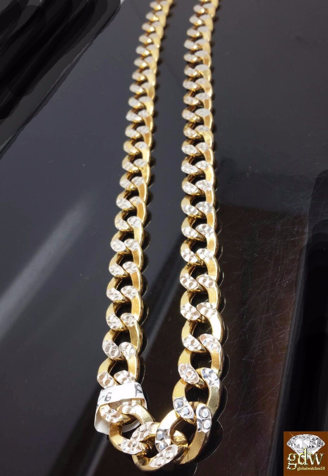 Real 10k Gold Cuban Curb Link Chain 10mm 24 Inch Two - tone Diamond Cut Necklace - GoldenlinQ