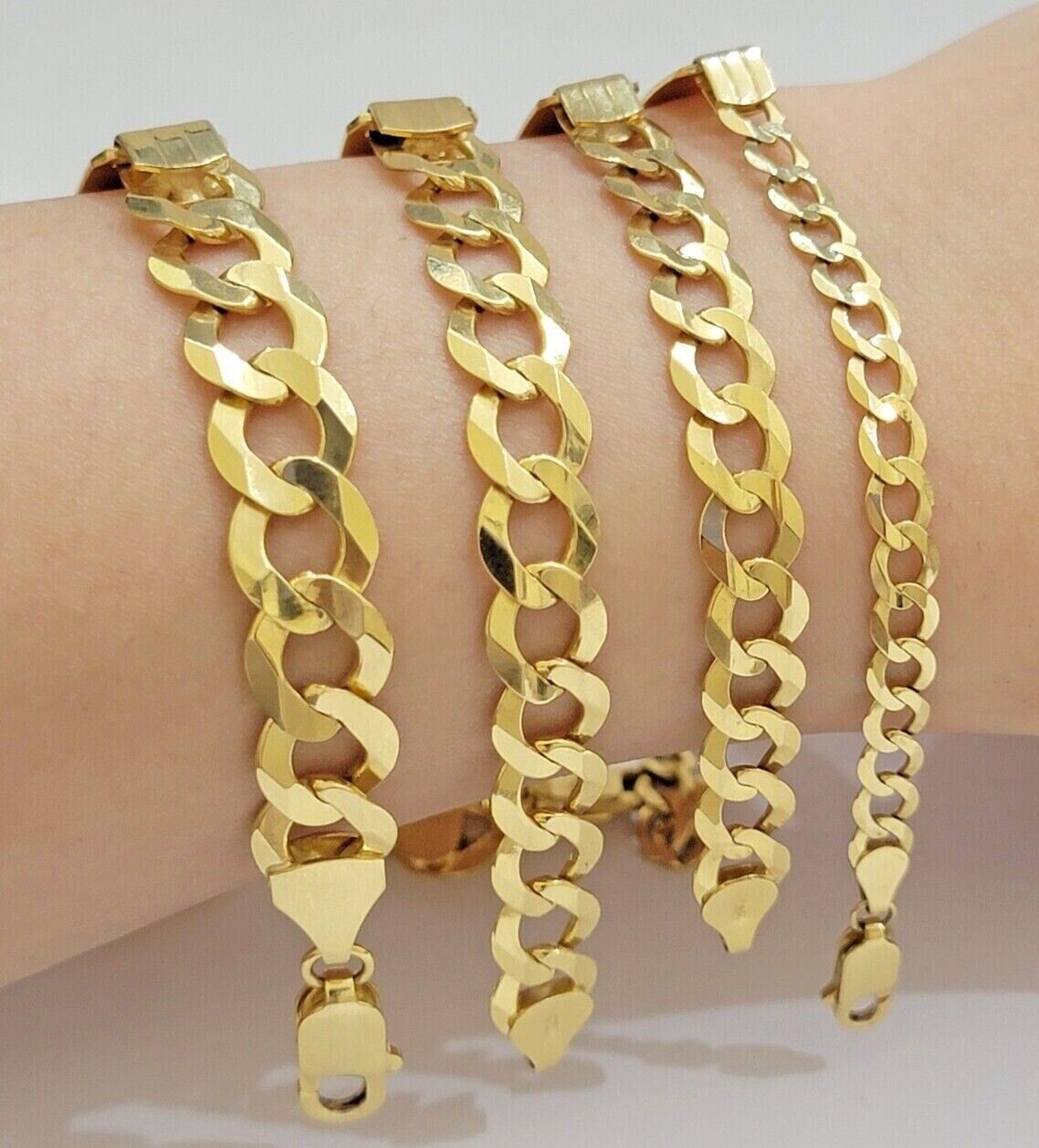 Real 10k Gold Cuban Curb Link ID Bracelet 5mm - 10mm 8 - 8.5" Inches 10kt Name Plate - GoldenlinQ