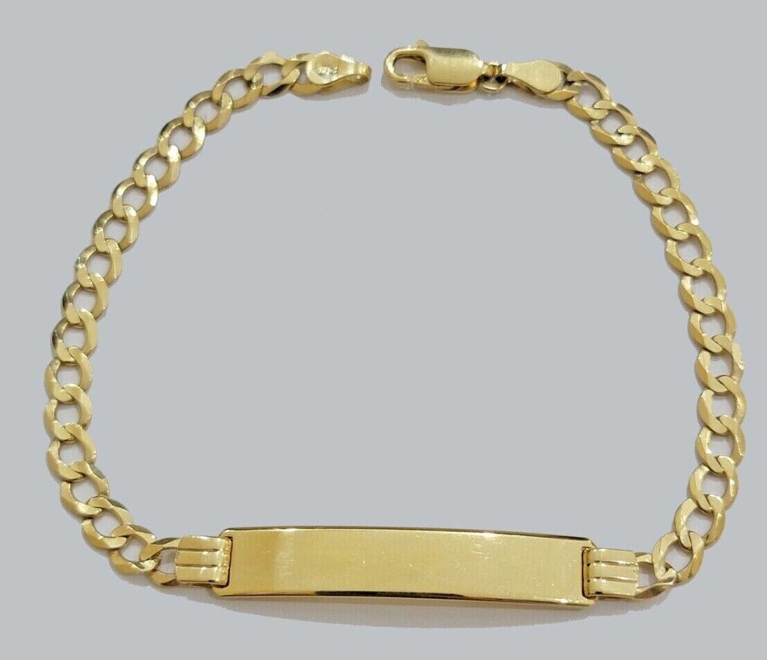 Real 10k Gold Cuban Curb Link ID Bracelet 5mm - 10mm 8 - 8.5" Inches 10kt Name Plate - GoldenlinQ