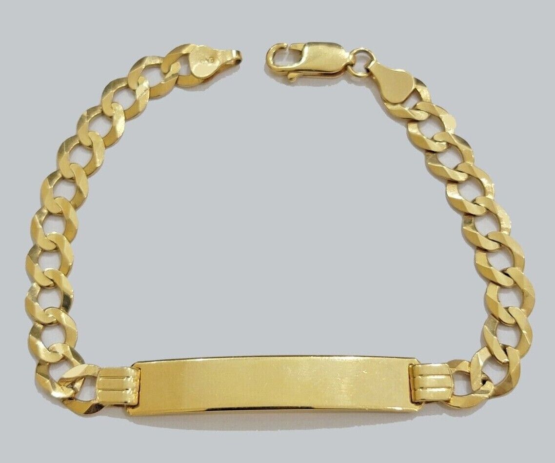 Real 10k Gold Cuban Curb Link ID Bracelet 5mm - 10mm 8 - 8.5" Inches 10kt Name Plate - GoldenlinQ
