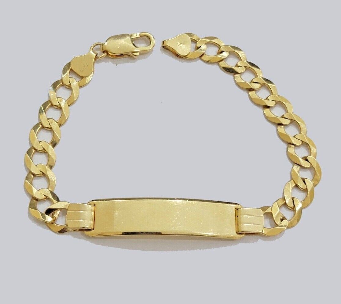 Real 10k Gold Cuban Curb Link ID Bracelet 5mm - 10mm 8 - 8.5" Inches 10kt Name Plate - GoldenlinQ