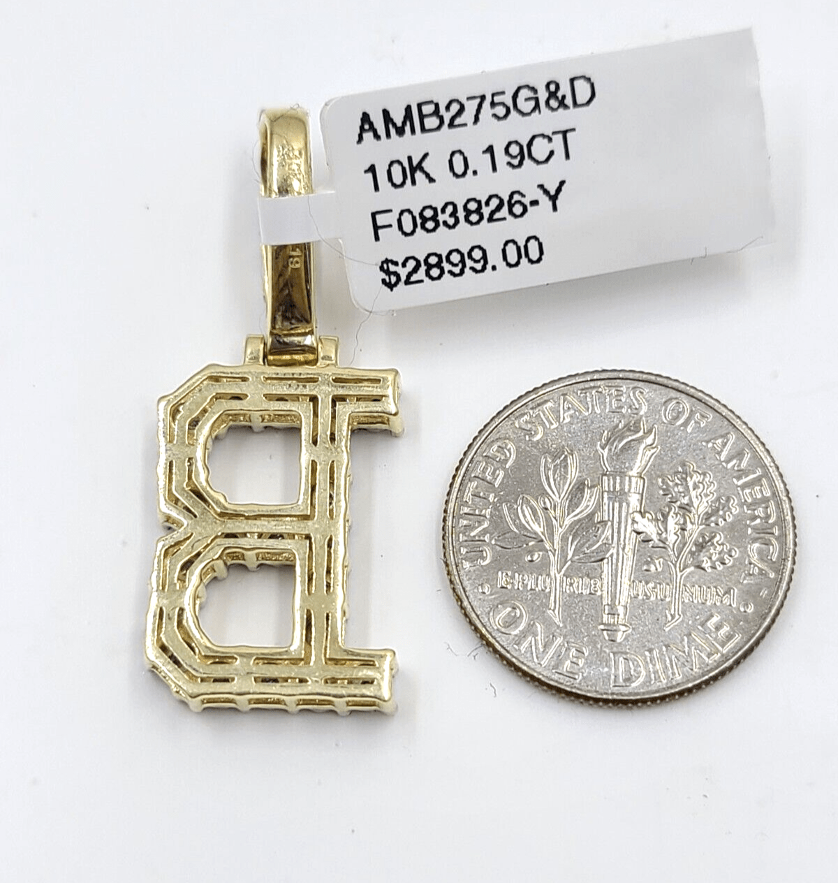 Real 10k Gold & Diamond Letter "B" Initial Alphabet Charm/Pendant 1.25". - GoldenlinQ