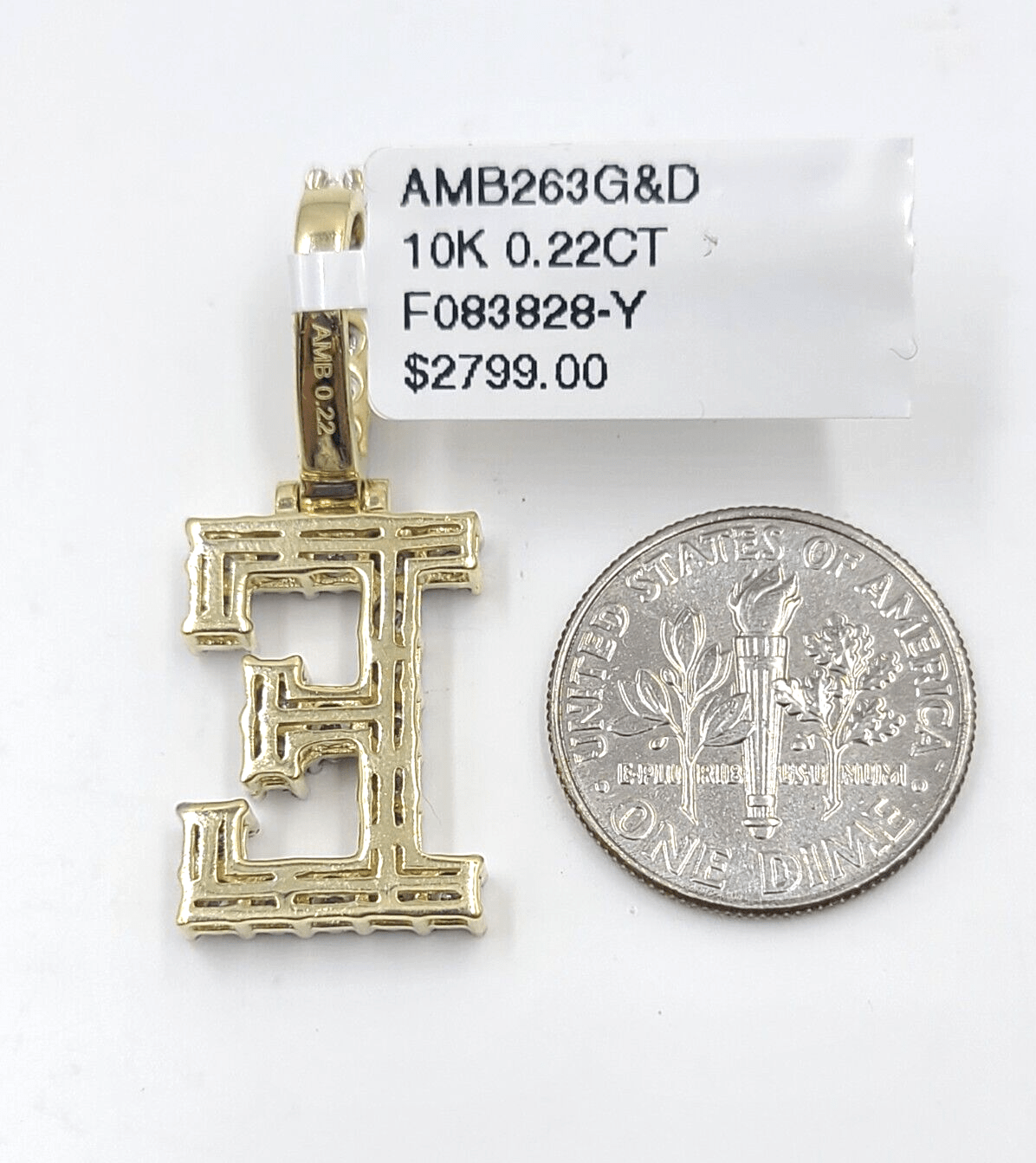 Real 10k Gold & Diamond Letter "E" Initial Alphabet Charm/Pendant 1.25". - GoldenlinQ