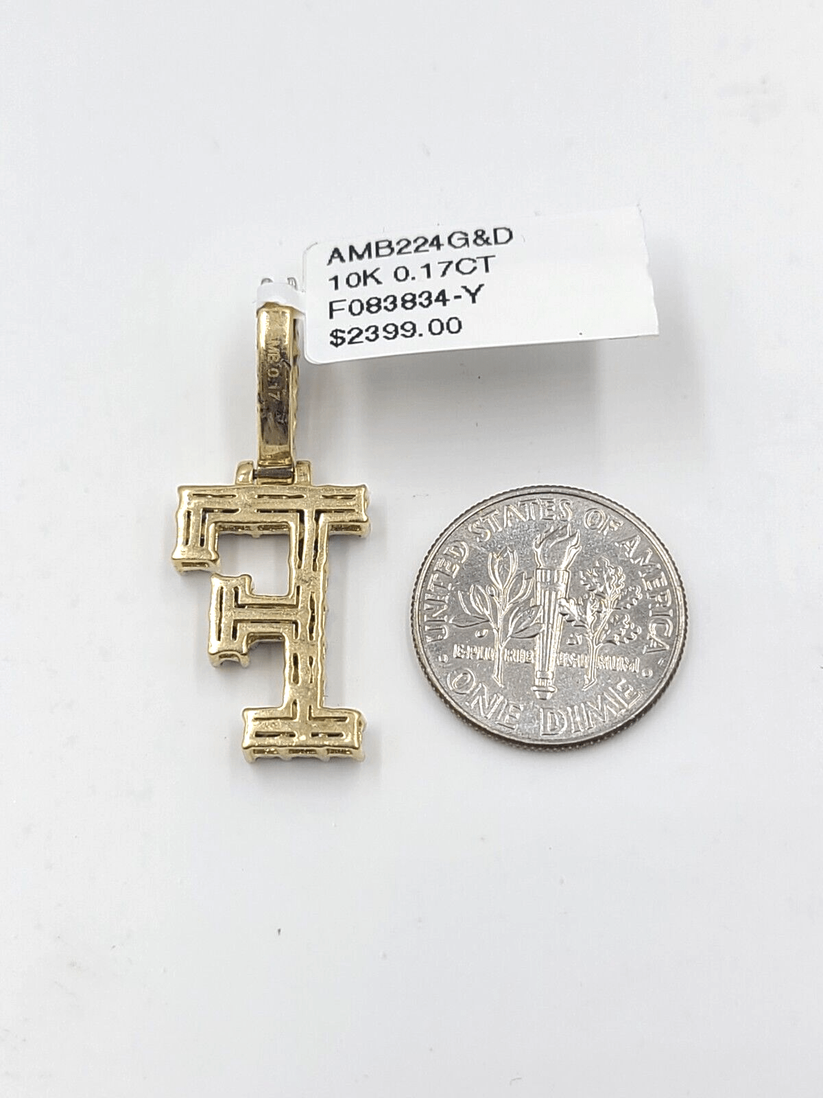 Real 10k Gold & Diamond Letter "F" Initial Alphabet Charm/Pendant 1.25". - GoldenlinQ