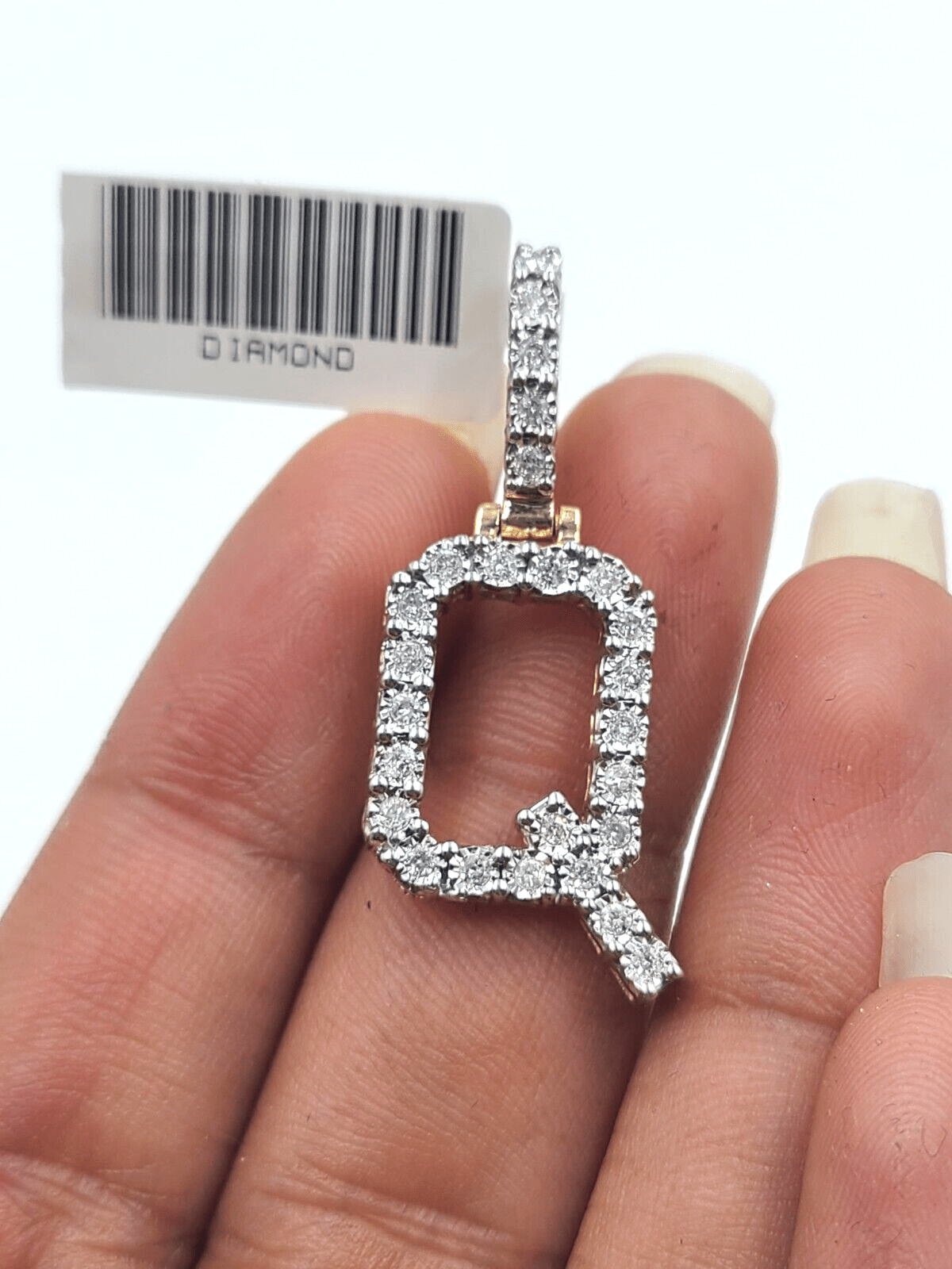 Real 10k Gold & Diamond Letter "Q" Initial Alphabet Charm/Pendant 1.25". - GoldenlinQ