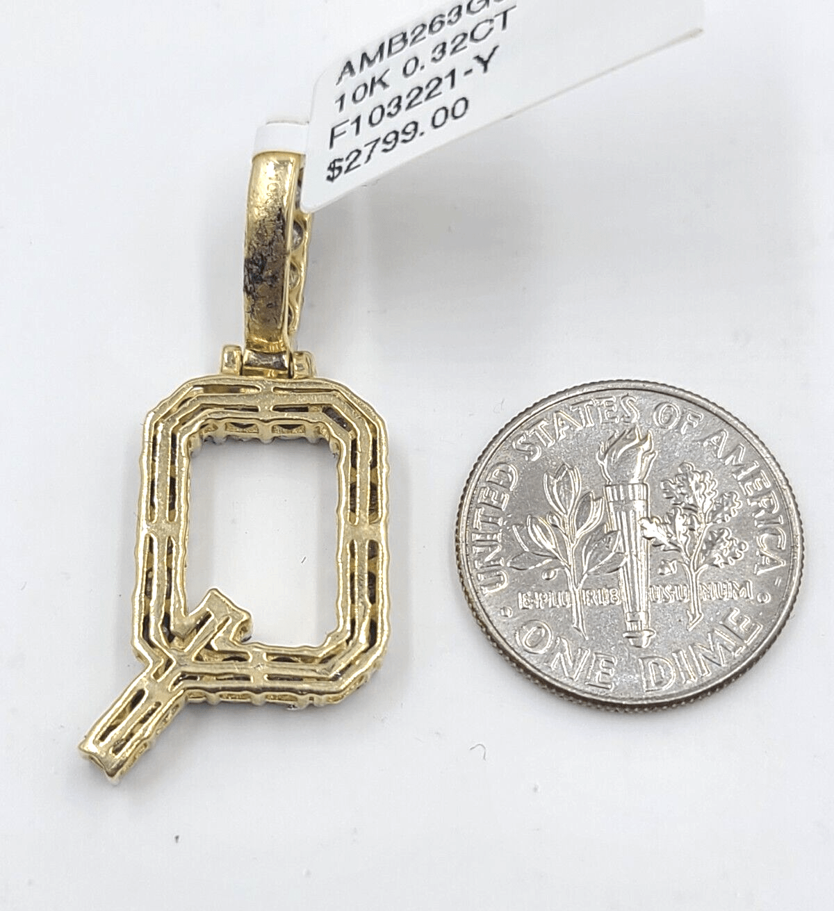 Real 10k Gold & Diamond Letter "Q" Initial Alphabet Charm/Pendant 1.25". - GoldenlinQ