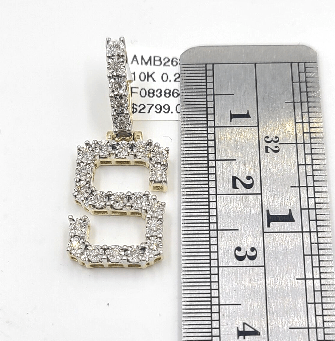Real 10k Gold Diamond Letter S Initial Alphabet Charm Pendant 1.25" Men Women - GoldenlinQ