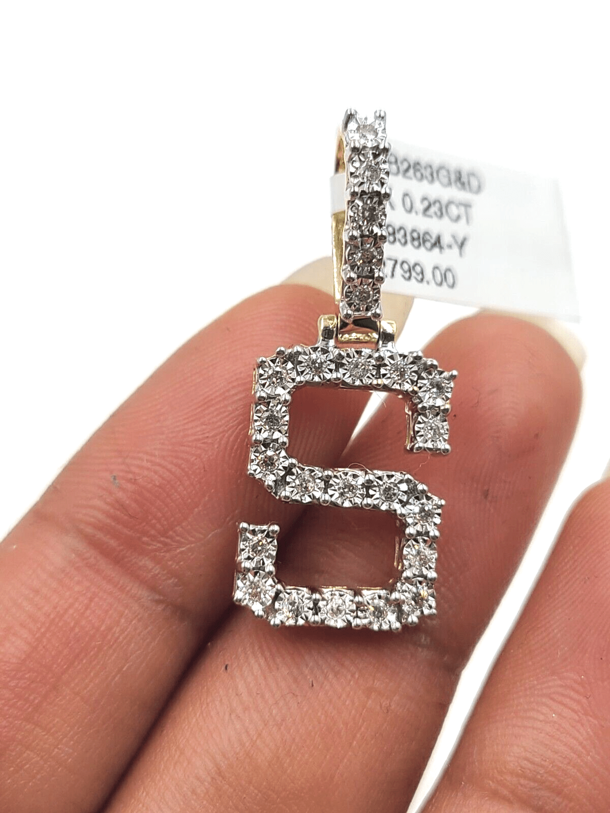Real 10k Gold Diamond Letter S Initial Alphabet Charm Pendant 1.25" Men Women - GoldenlinQ