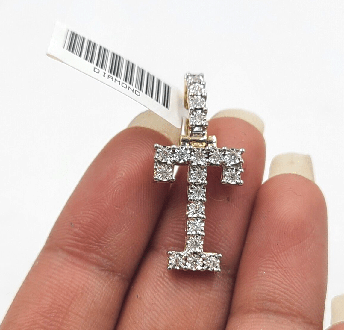 Real 10k Gold & Diamond Letter "T" Initial Alphabet Charm/Pendant 1.25". - GoldenlinQ