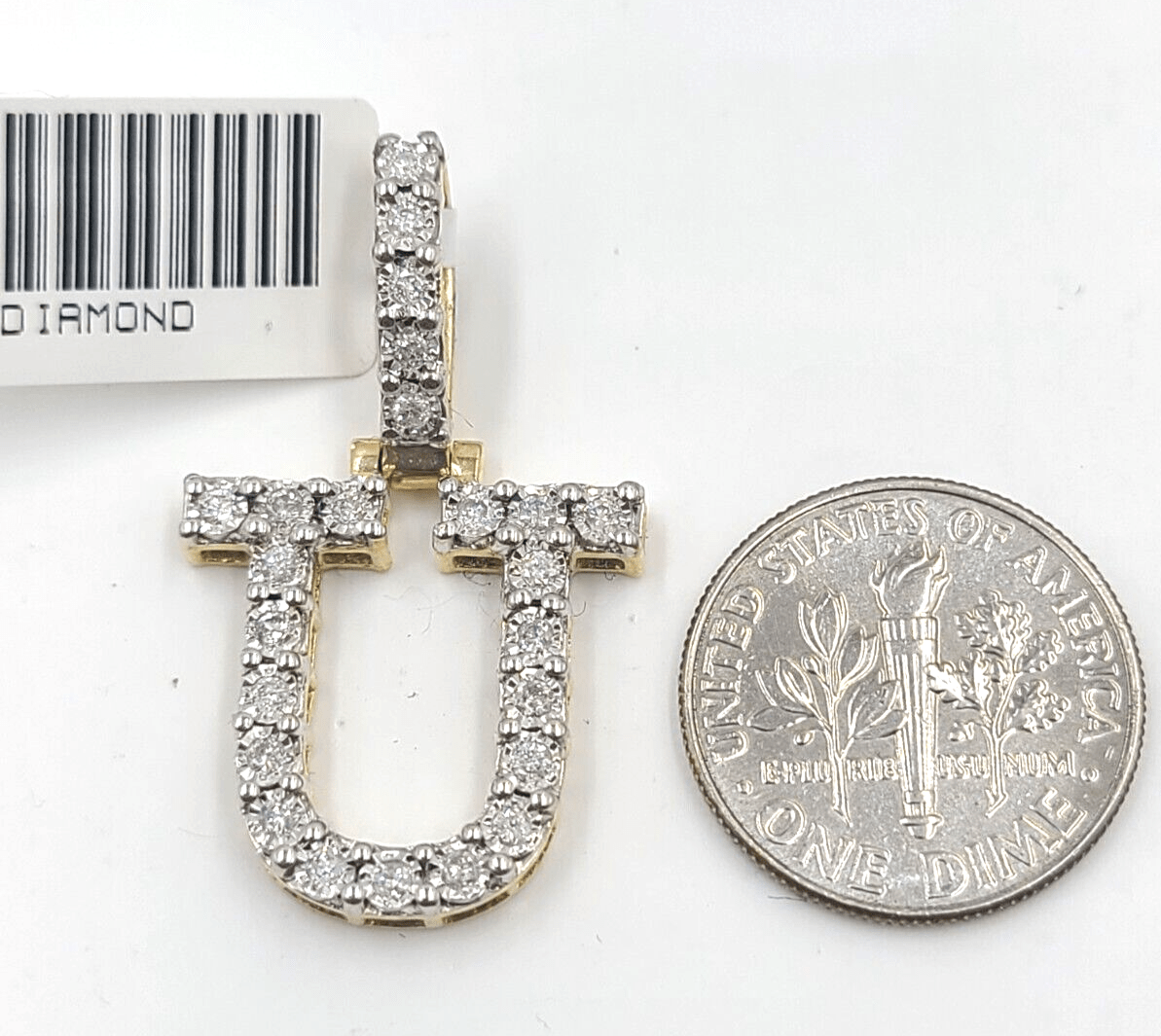 Real 10k Gold & Diamond Letter "U" Initial Alphabet Charm/Pendant 1.25". - GoldenlinQ