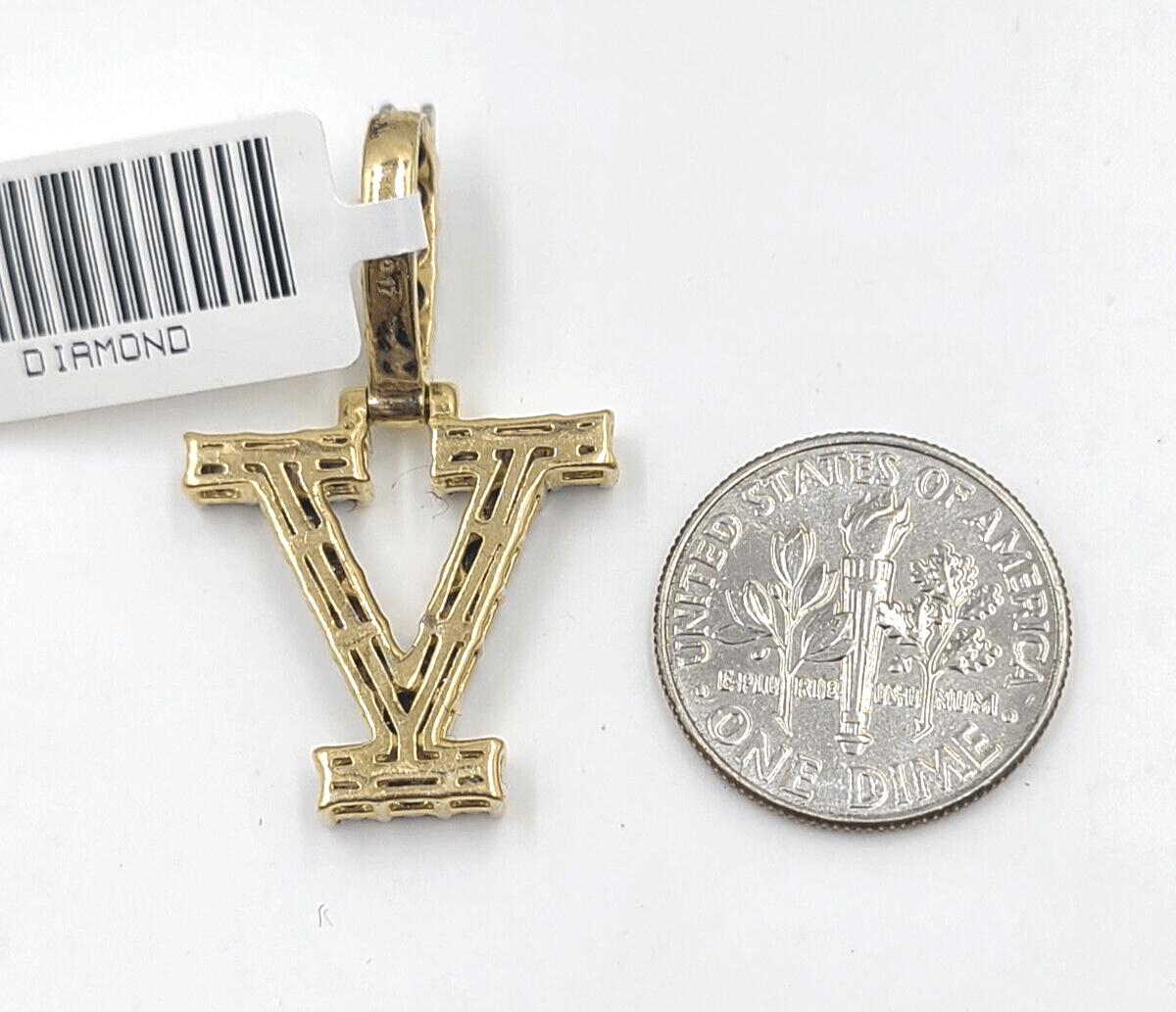 Real 10k Gold & Diamond Letter "V" Initial Alphabet Charm/Pendant 1.25". - GoldenlinQ