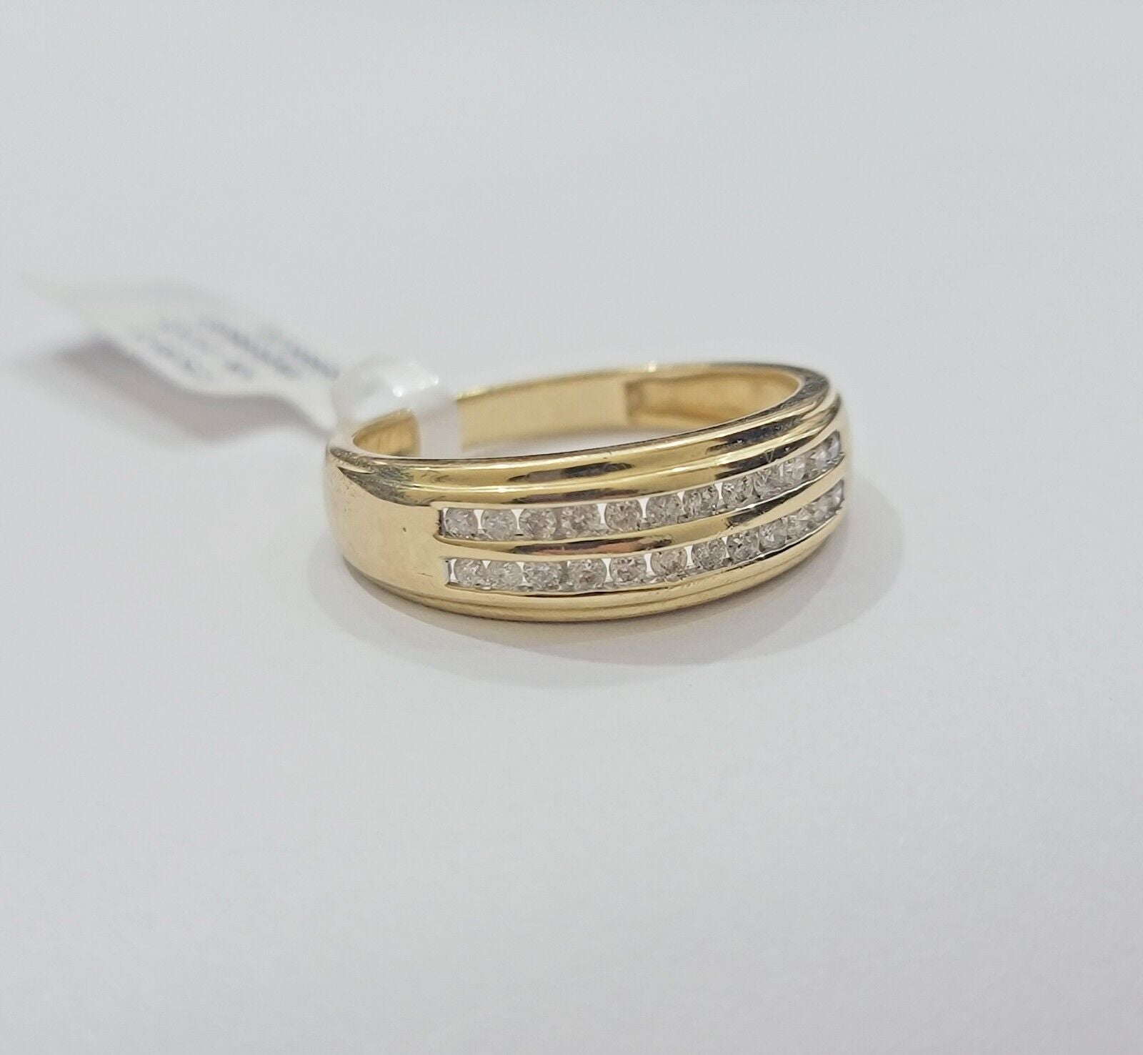 Real 10k Gold & Diamond Men's Band Wedding Engagement Ring REAL 10kt Yellow Gold - GoldenlinQ