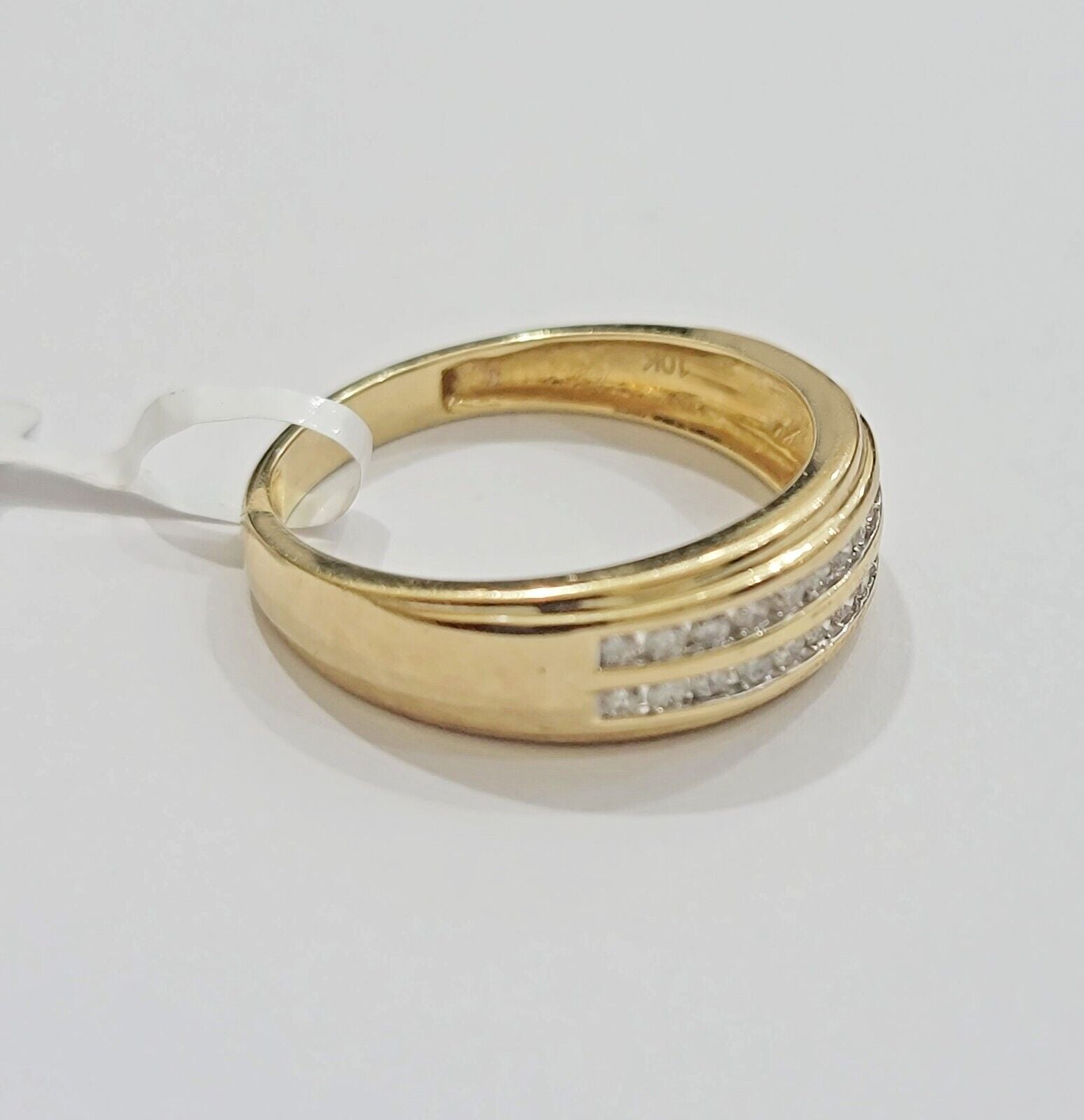 Real 10k Gold & Diamond Men's Band Wedding Engagement Ring REAL 10kt Yellow Gold - GoldenlinQ