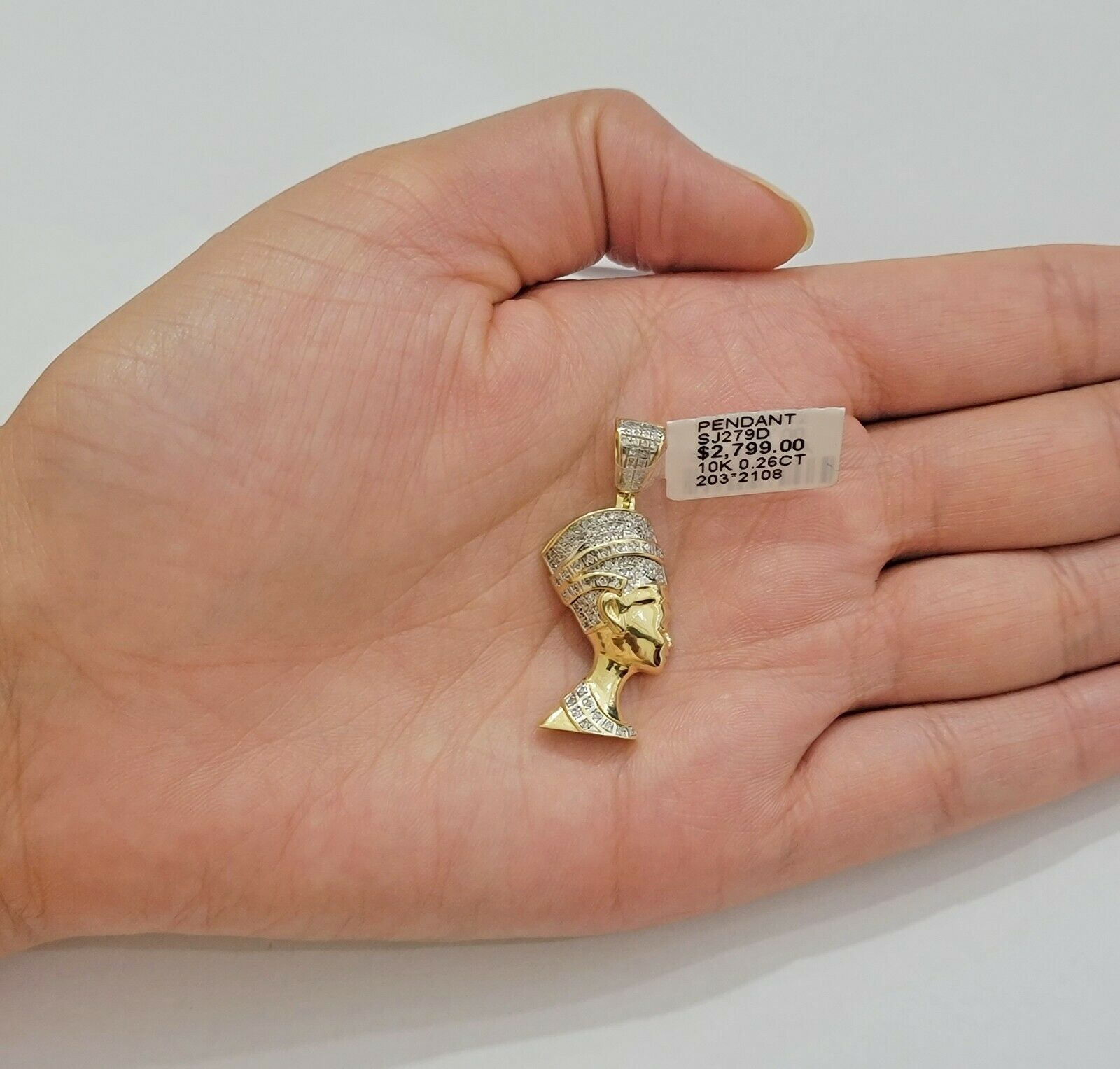 REAL 10k Gold Diamond Pendant Pharaoh Head Charm 1/4 Ct Natural Diamonds Mens - GoldenlinQ