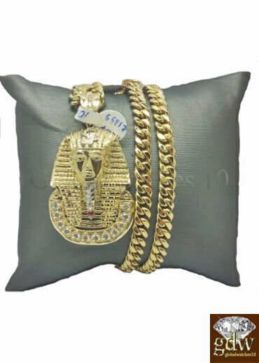 Real 10k Gold Egyptian Pharaoh Head Charm Pendant 2.5 Inch Men Women - GoldenlinQ