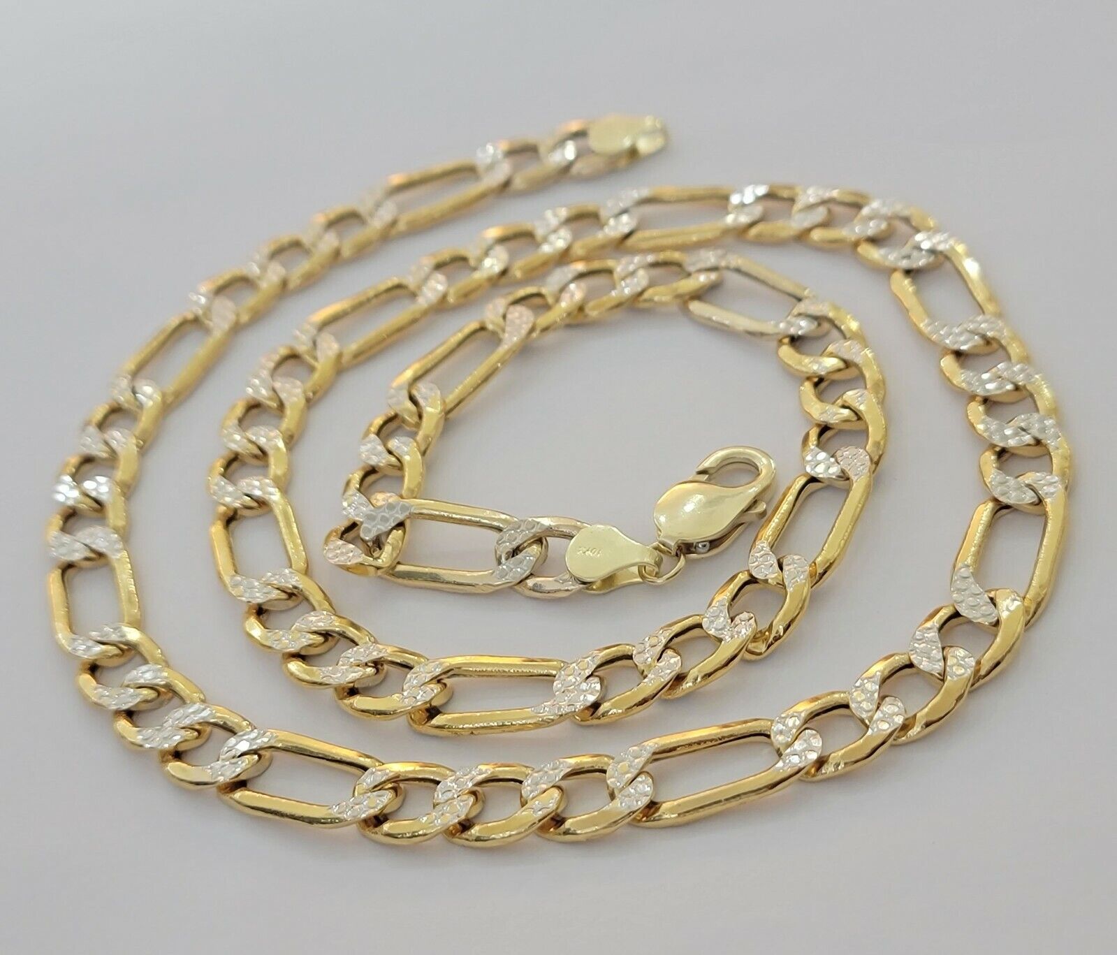 Real 10k Gold Figaro Chain Necklace 20" Inch Men's 9mm Two - tone Diamond Cuts - GoldenlinQ