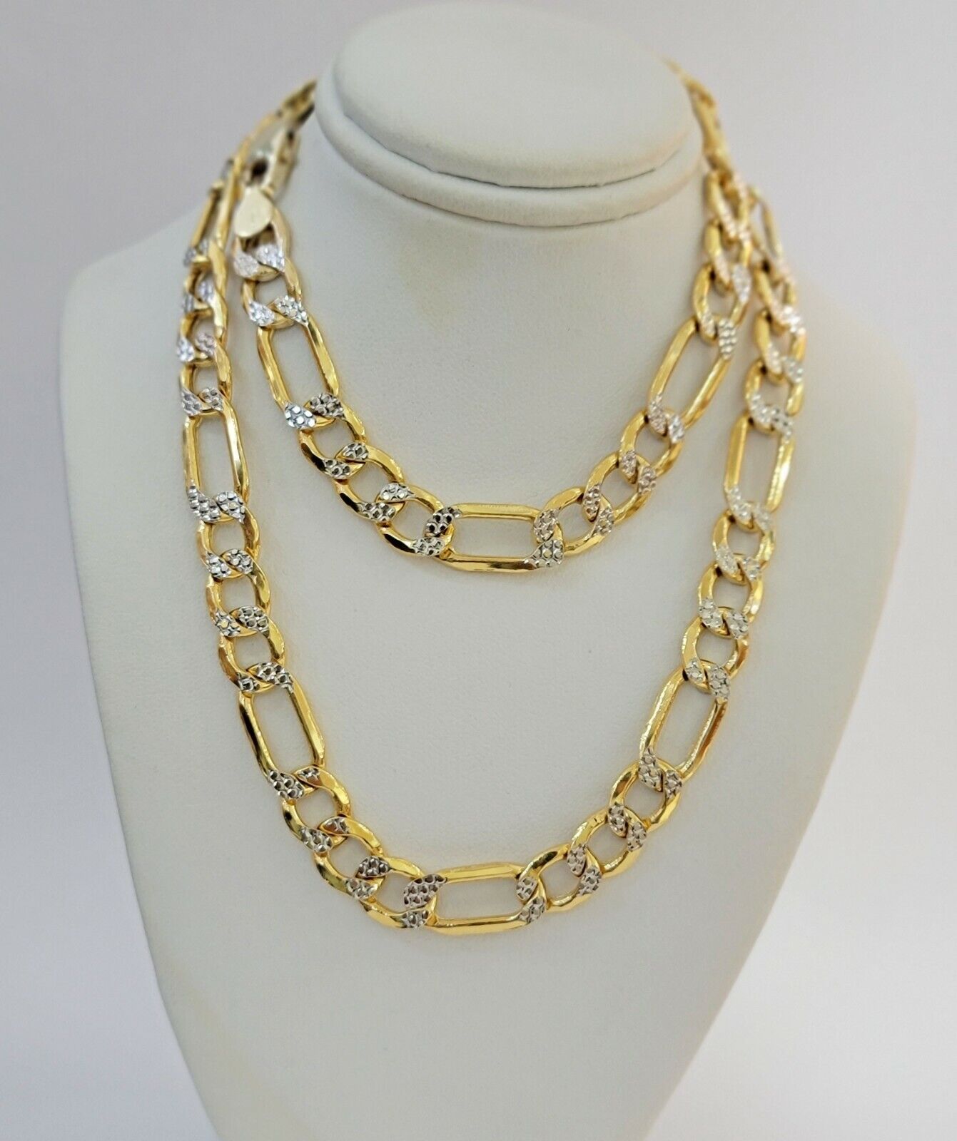 Real 10k Gold Figaro Chain Necklace 20" Inch Men's 9mm Two - tone Diamond Cuts - GoldenlinQ