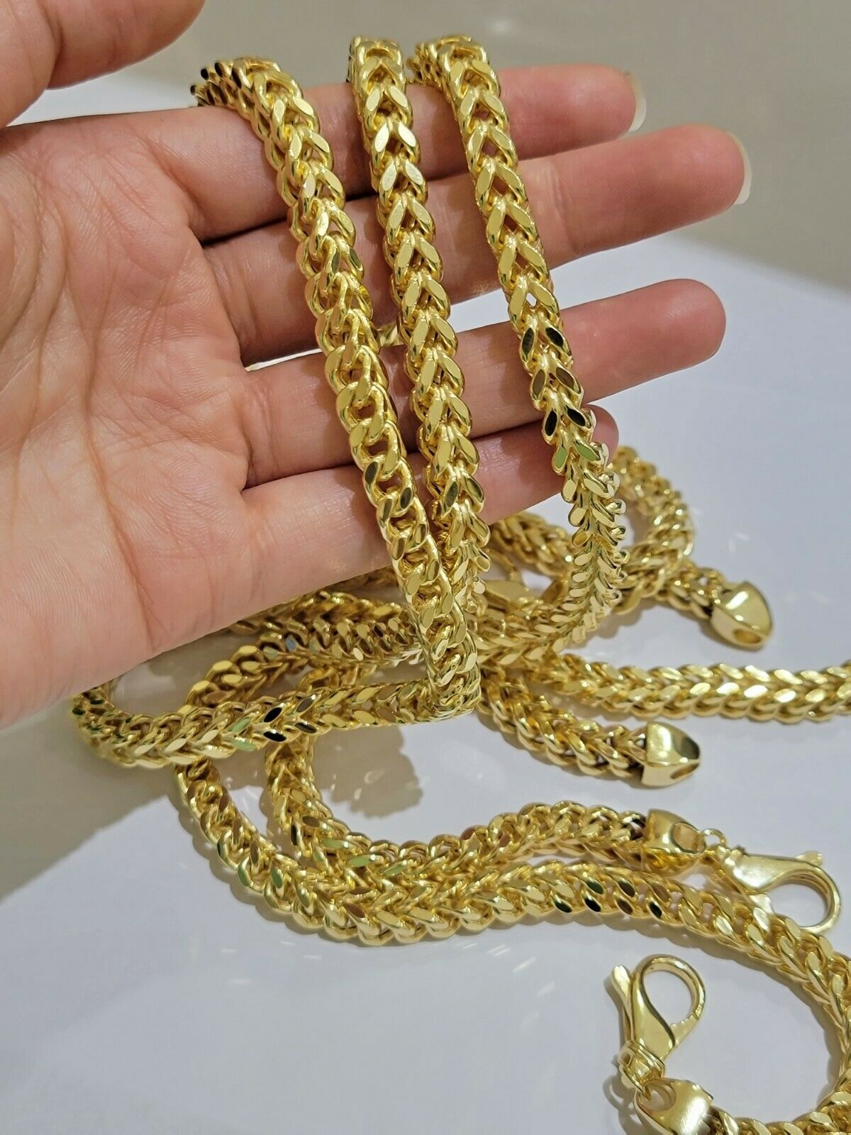 Real 10k Gold Franco Chain 7mm Necklace 22" Inch 10kt Thick & Strong For Men's - GoldenlinQ