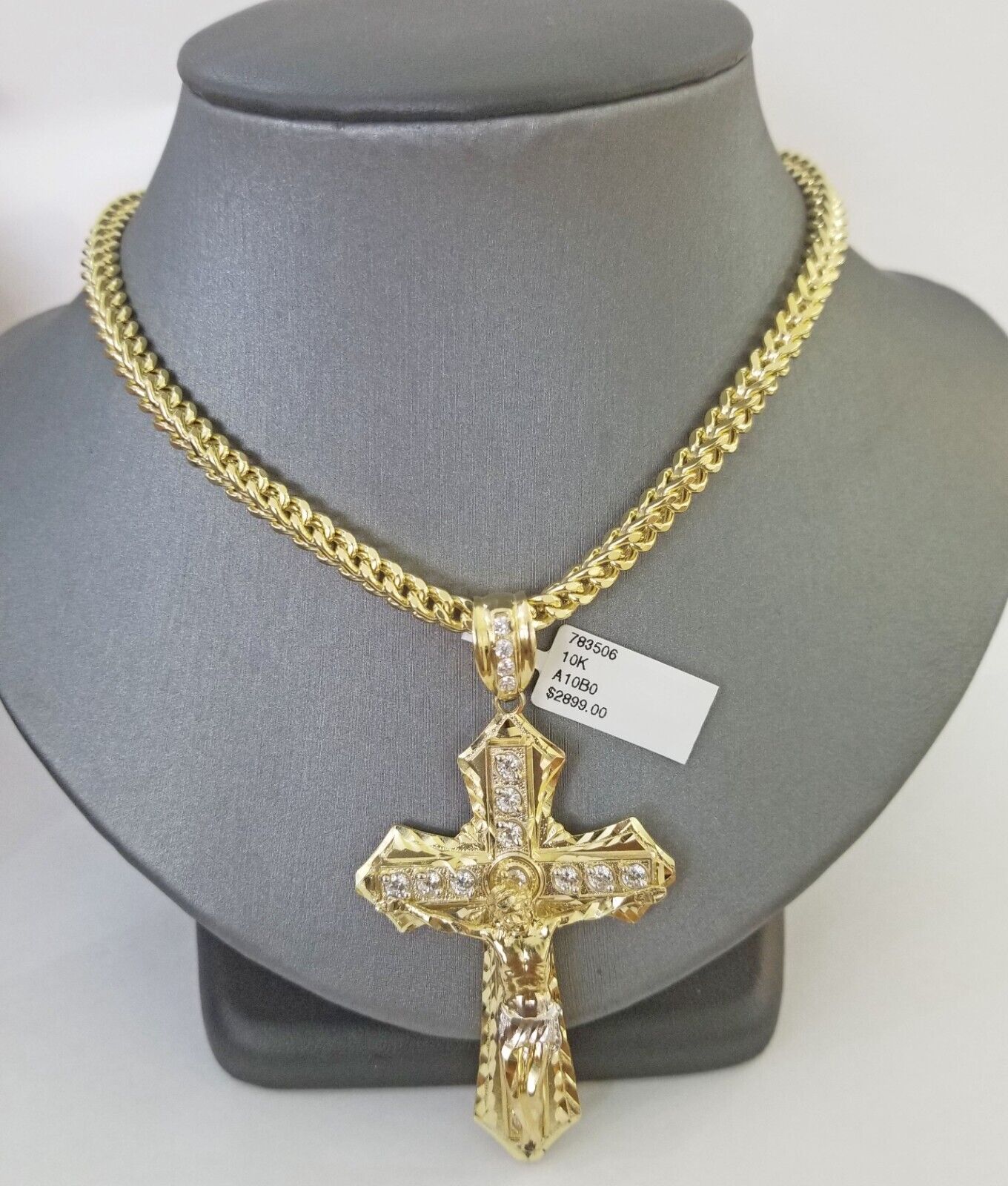 Real 10k Gold Franco chain & Cross Charm 10kt Pendant Necklace 24" 4mm SET - GoldenlinQ