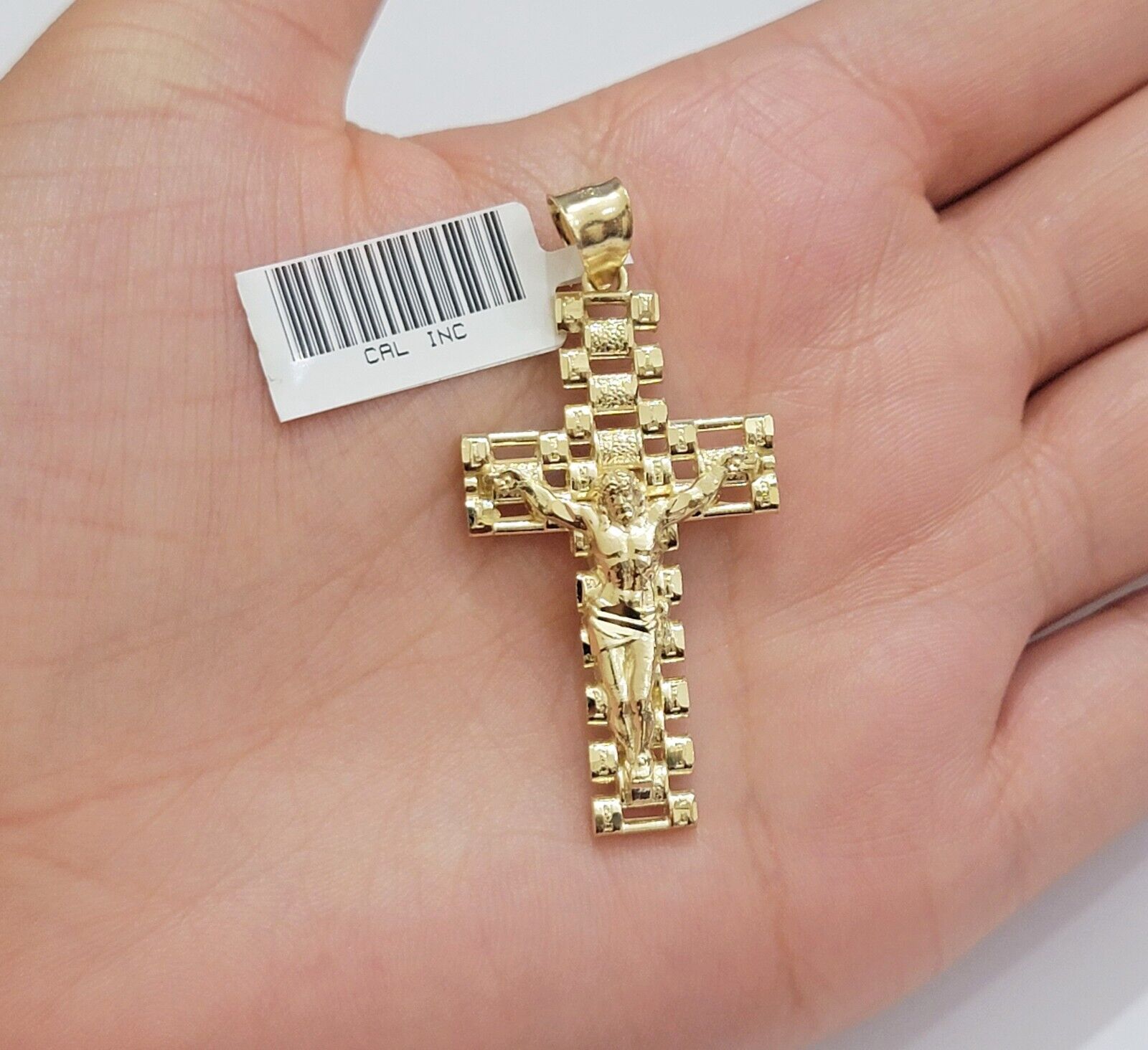 Real 10k Gold Franco chain & Jesus Cross Charm pendant , 3mm Necklace ,Men Women - GoldenlinQ
