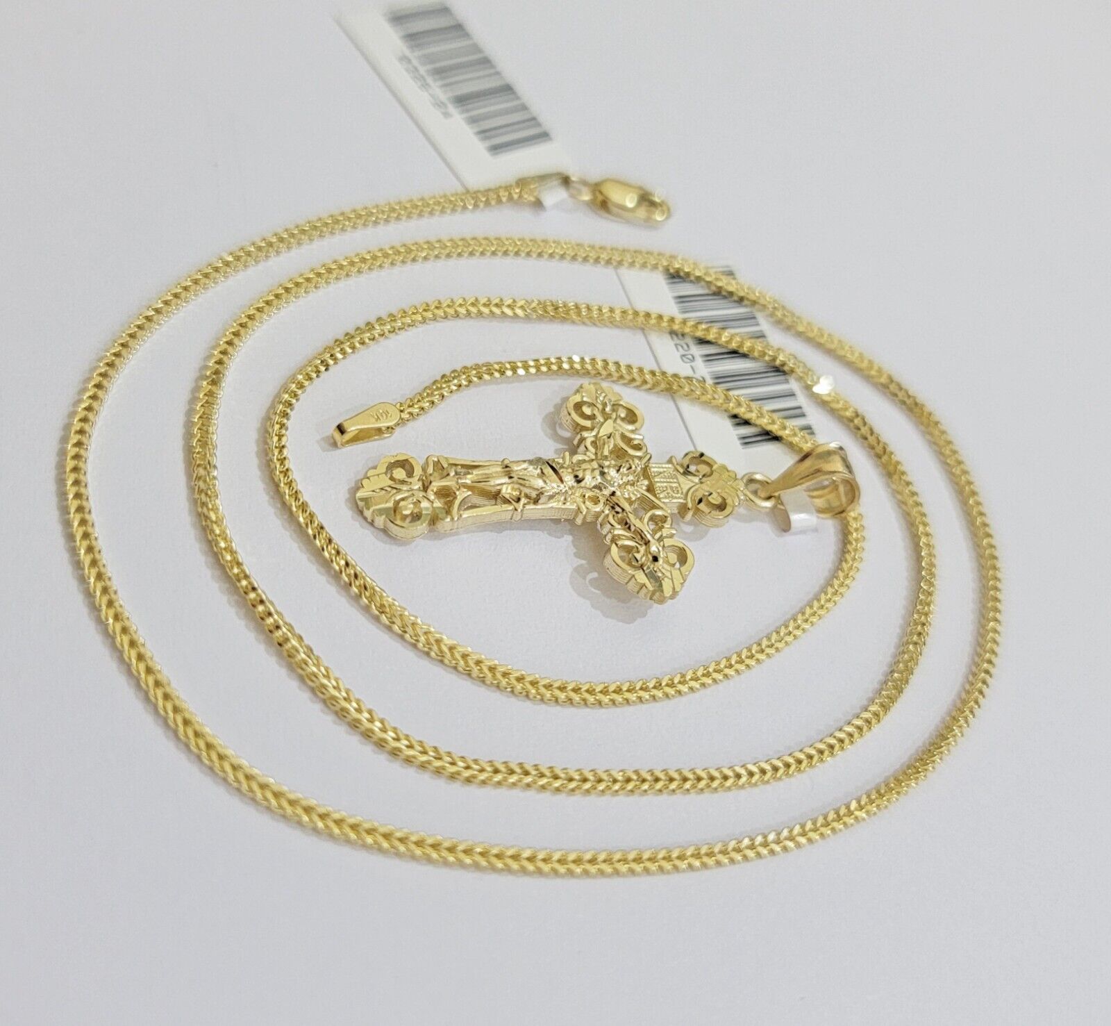 Real 10k Gold Franco Chain Jesus Cross Charm Pendant Necklace SET Men Women - GoldenlinQ