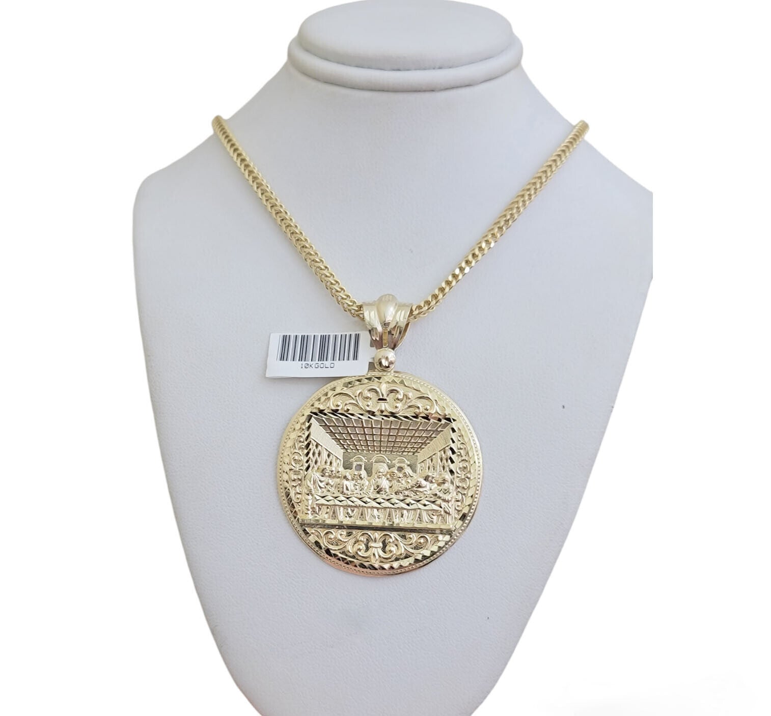 REAL 10k Gold Franco Chain Necklace 24 Inch Last Supper Pendant SET 10KT For Men - GoldenlinQ