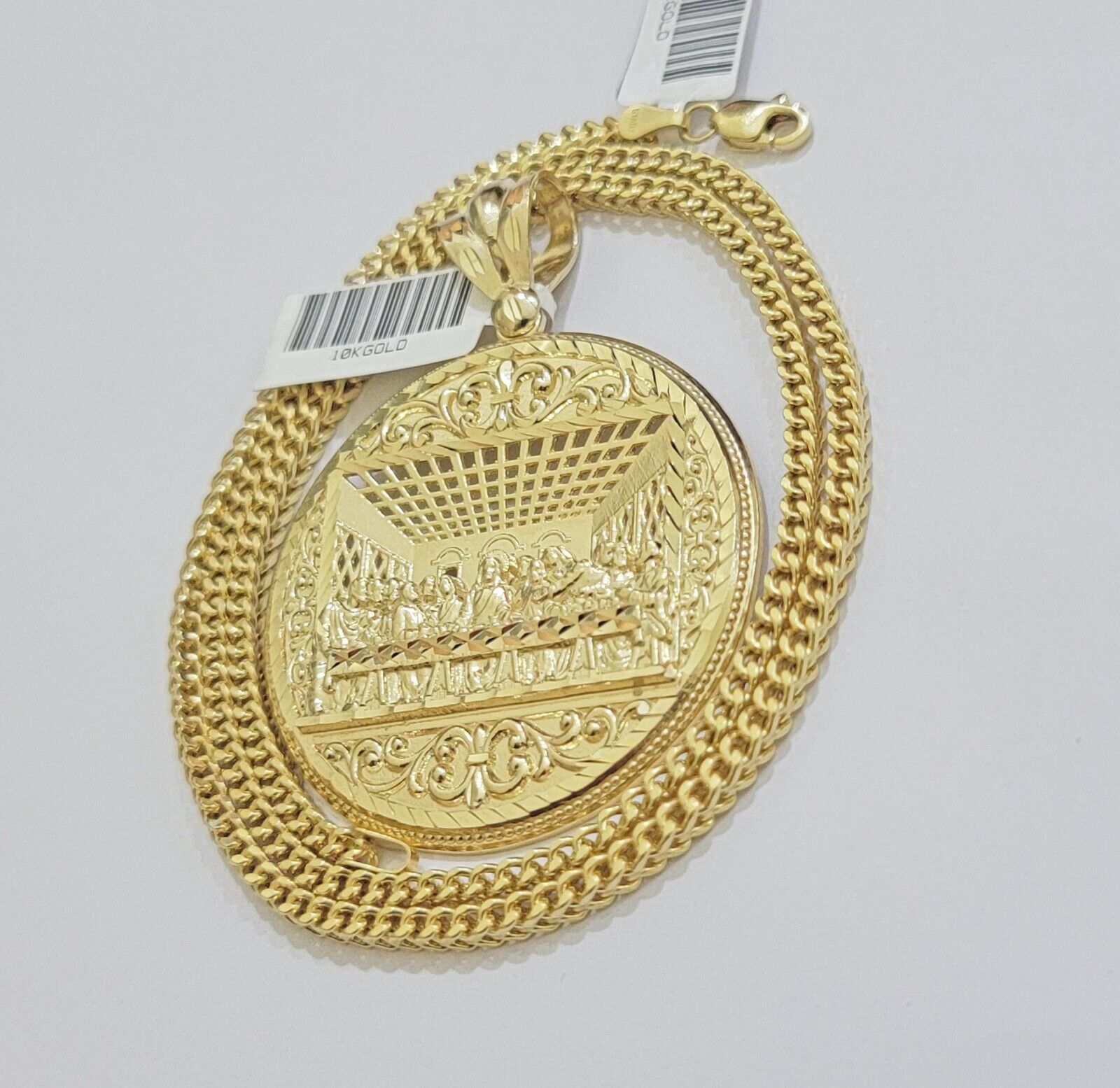 REAL 10k Gold Franco Chain Necklace 24 Inch Last Supper Pendant SET 10KT For Men - GoldenlinQ