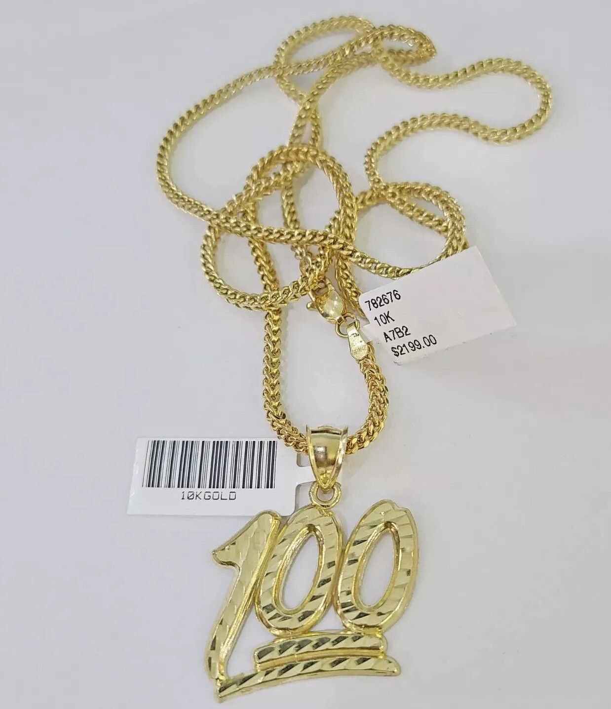 Real 10k Gold Franco Chain Necklace With 100 Sign Charm Pendant SET 18 - 26 inch - GoldenlinQ