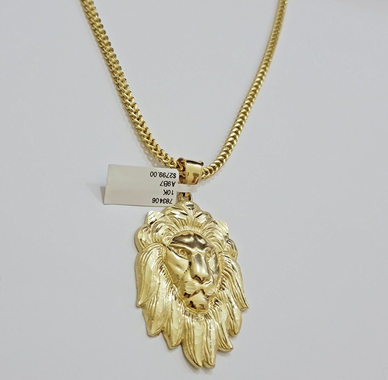 REAL 10k Gold Franco Necklace Charm Lion Head Pendant SET 20 - 26 Inch 3mm Chain - GoldenlinQ