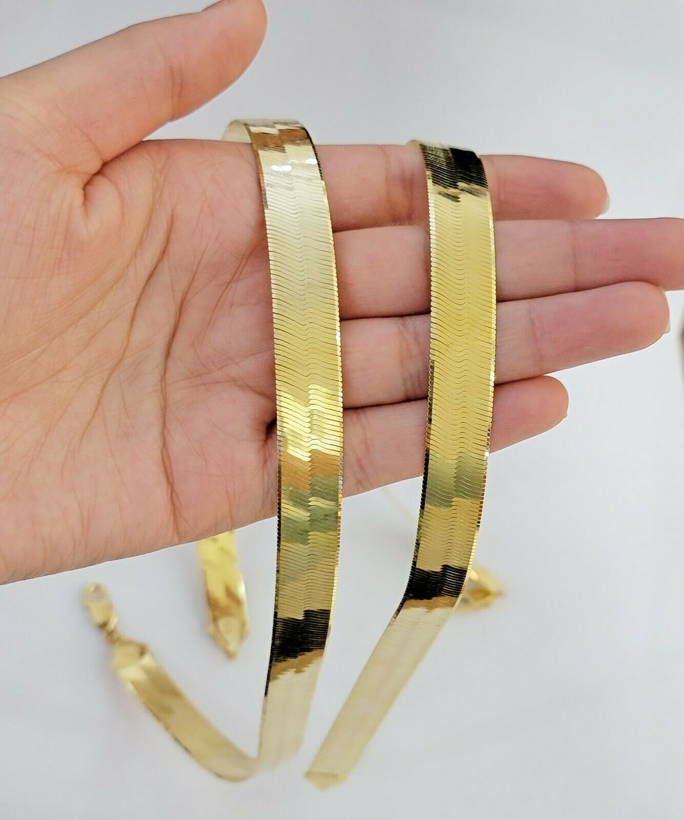 REAL 10k Gold Herringbone Chain Necklace 12mm 18" - 24" 10kt Yellow Gold SOLID - GoldenlinQ