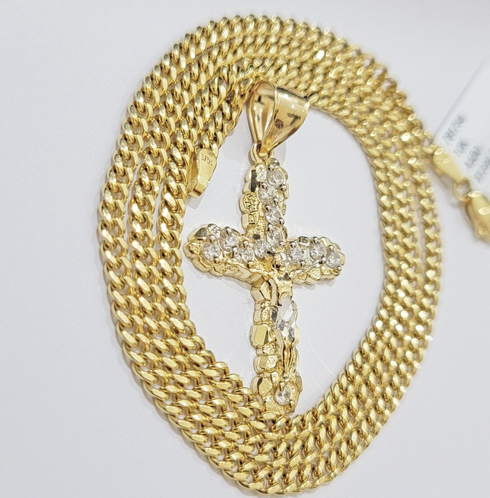 Real 10k Gold Jesus Cross Charm Chain Set Miami Cuban Link Necklace 2.5mm 18 - 26" - GoldenlinQ