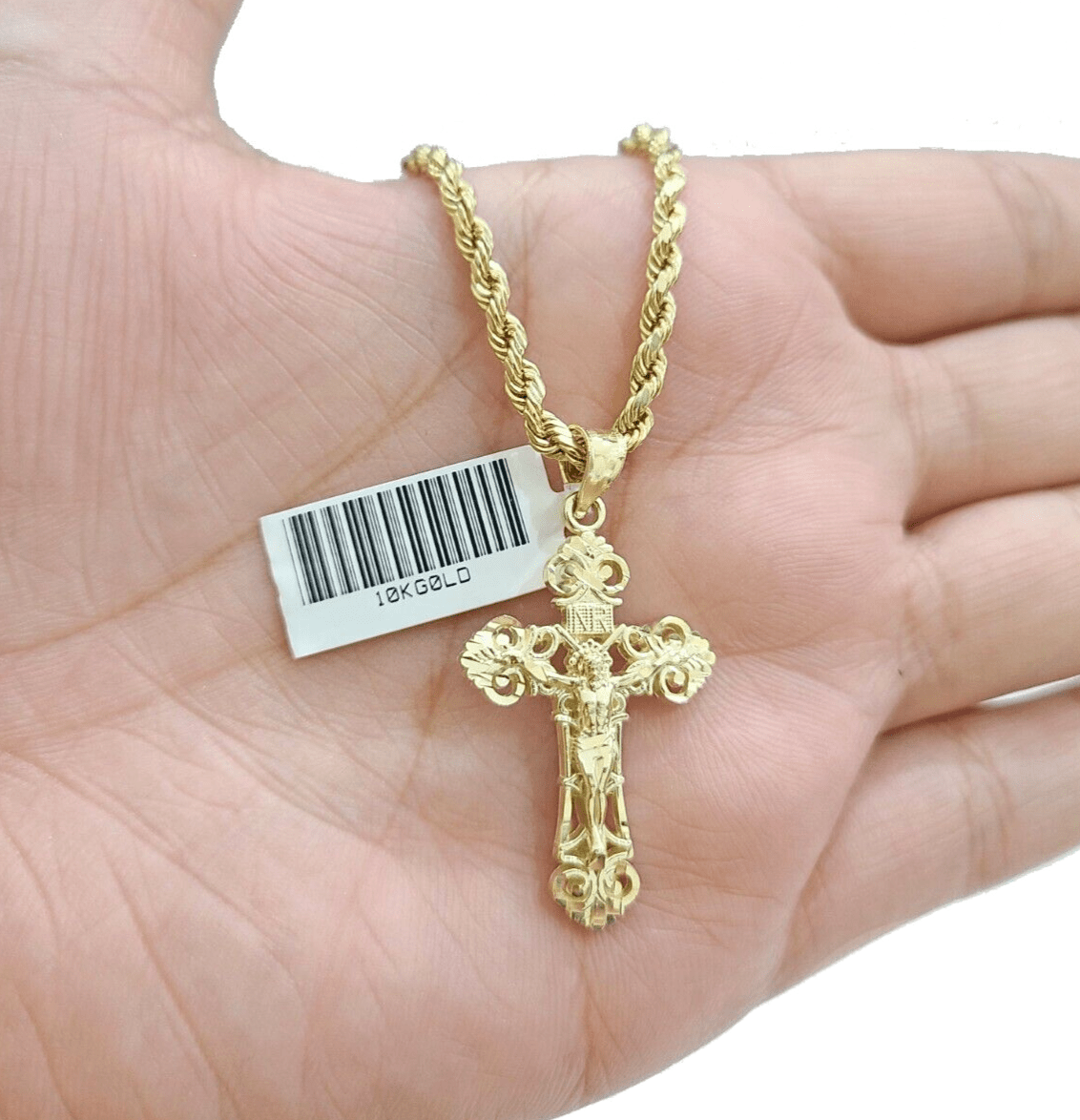 Real 10k Gold Jesus Cross Charm Pendant 10KT Yellow Gold For Chain & Necklace - GoldenlinQ