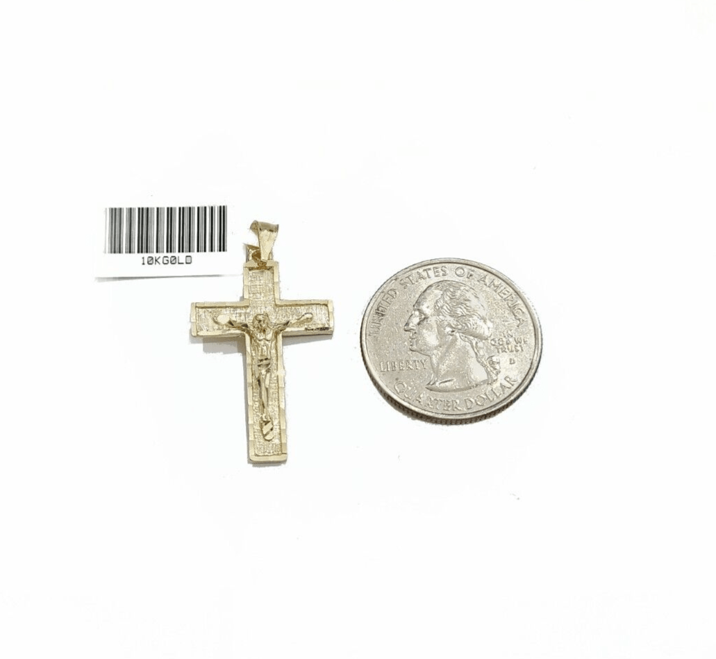 Real 10k Gold Jesus Cross Charm Pendant 10KT Yellow Gold For Chain & Necklace - GoldenlinQ