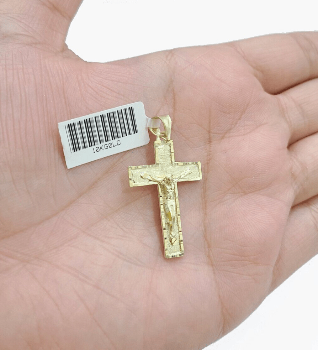 Real 10k Gold Jesus Cross Charm Pendant 10KT Yellow Gold For Chain & Necklace - GoldenlinQ