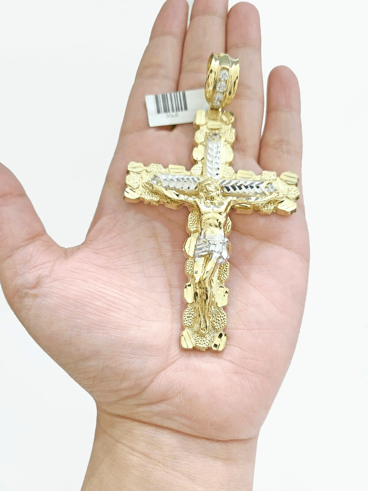 Real 10k Gold Jesus Cross Charm Pendant 3.5'' Inch 10KT Yellow Gold - GoldenlinQ