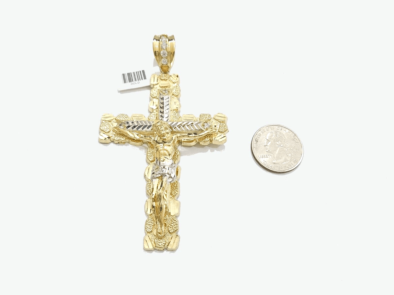Real 10k Gold Jesus Cross Charm Pendant 3.5'' Inch 10KT Yellow Gold - GoldenlinQ