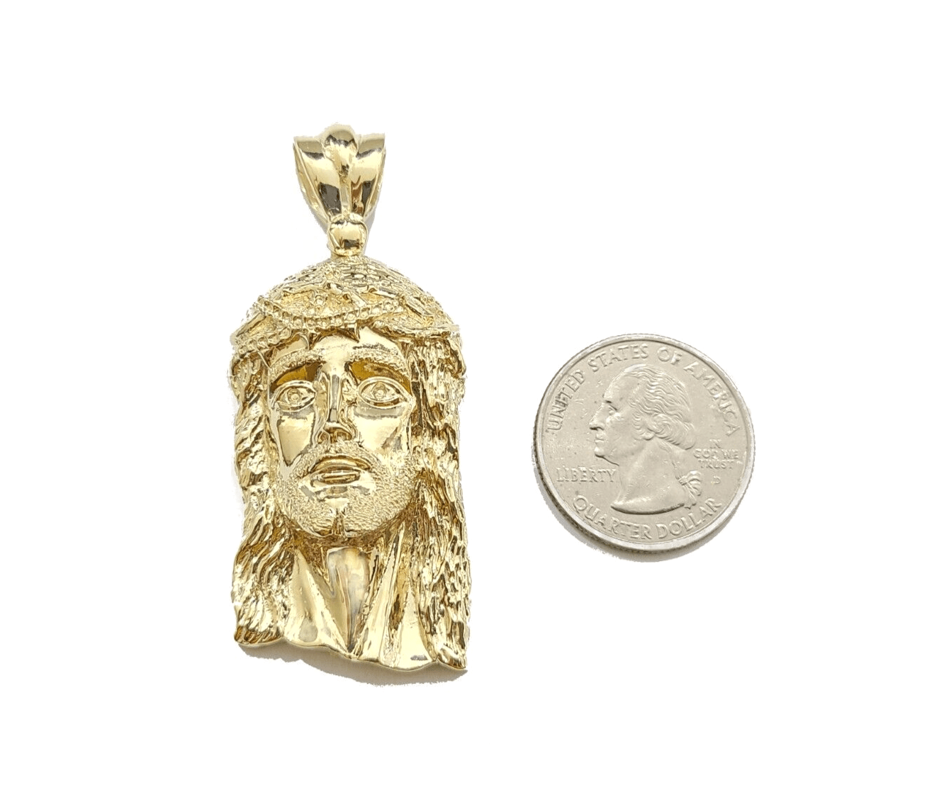 Real 10k Gold Jesus Head Charm Pendant 2'' Inch 10KT Yellow Gold - GoldenlinQ