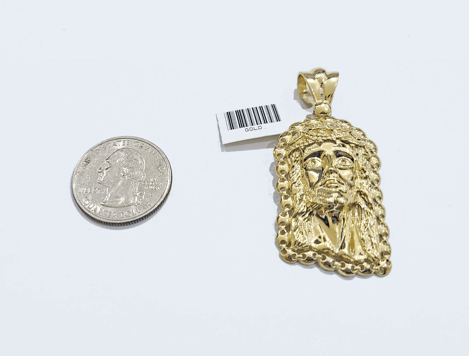 Real 10k Gold Jesus Head Charm Pendant 2'' Inch 10KT Yellow Gold - GoldenlinQ